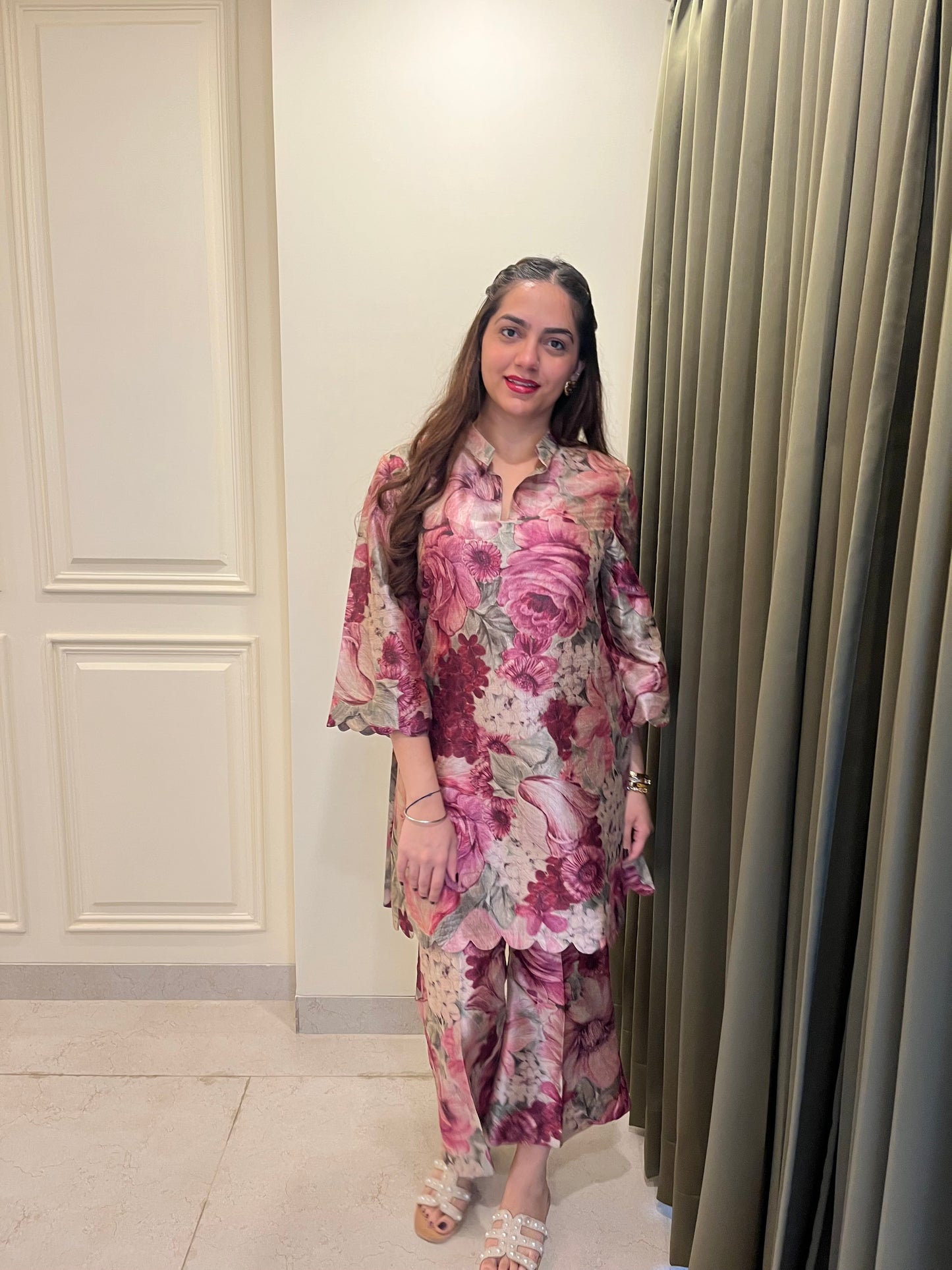 Floral Print poly silk Co-ord set