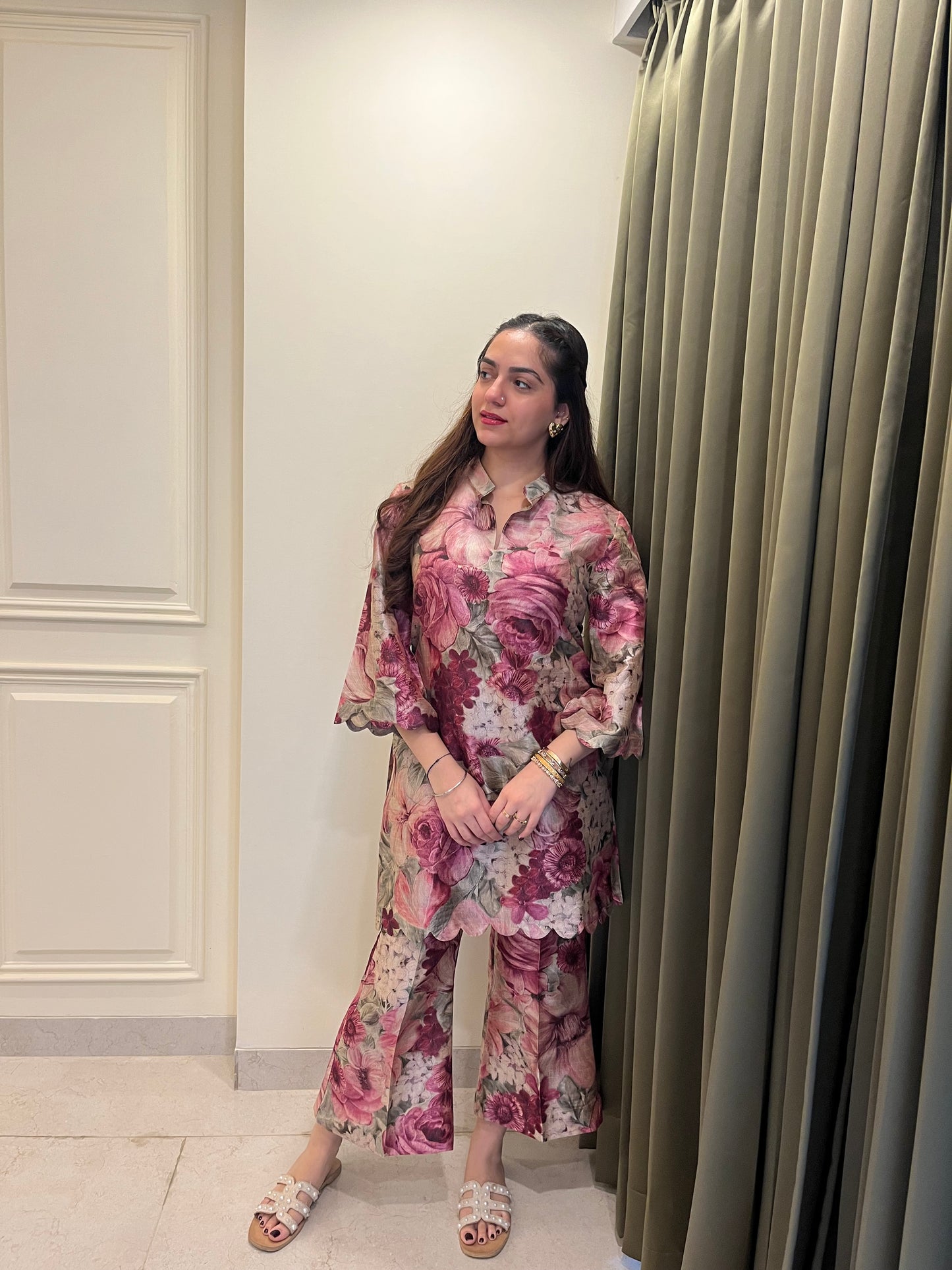 Floral Print poly silk Co-ord set