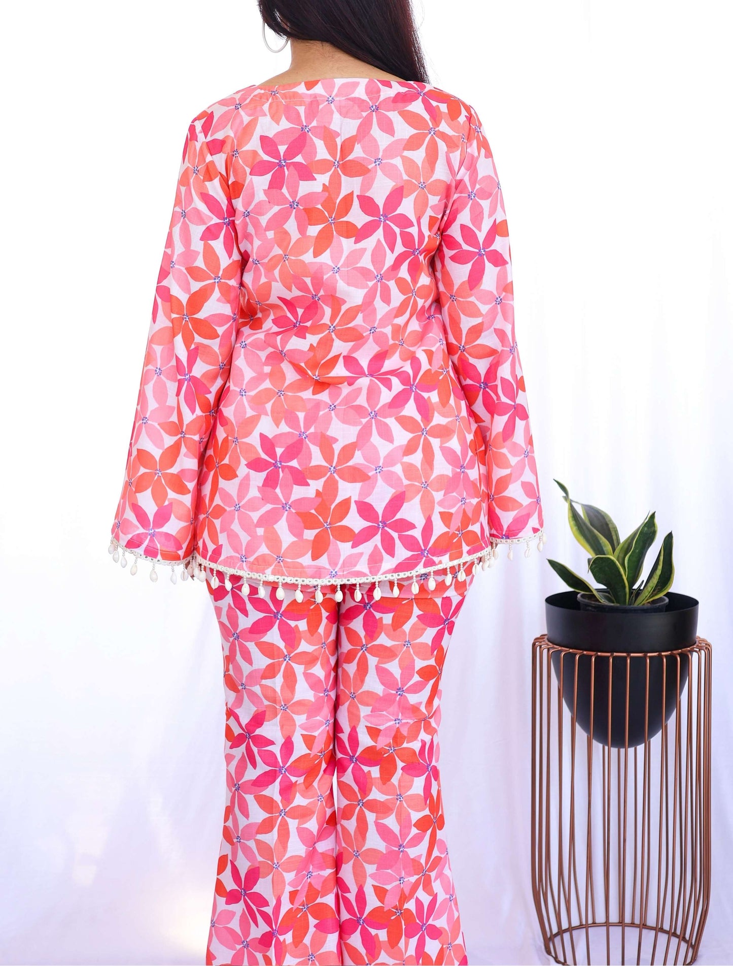 Pinkish Orange Garden flowers Coordset