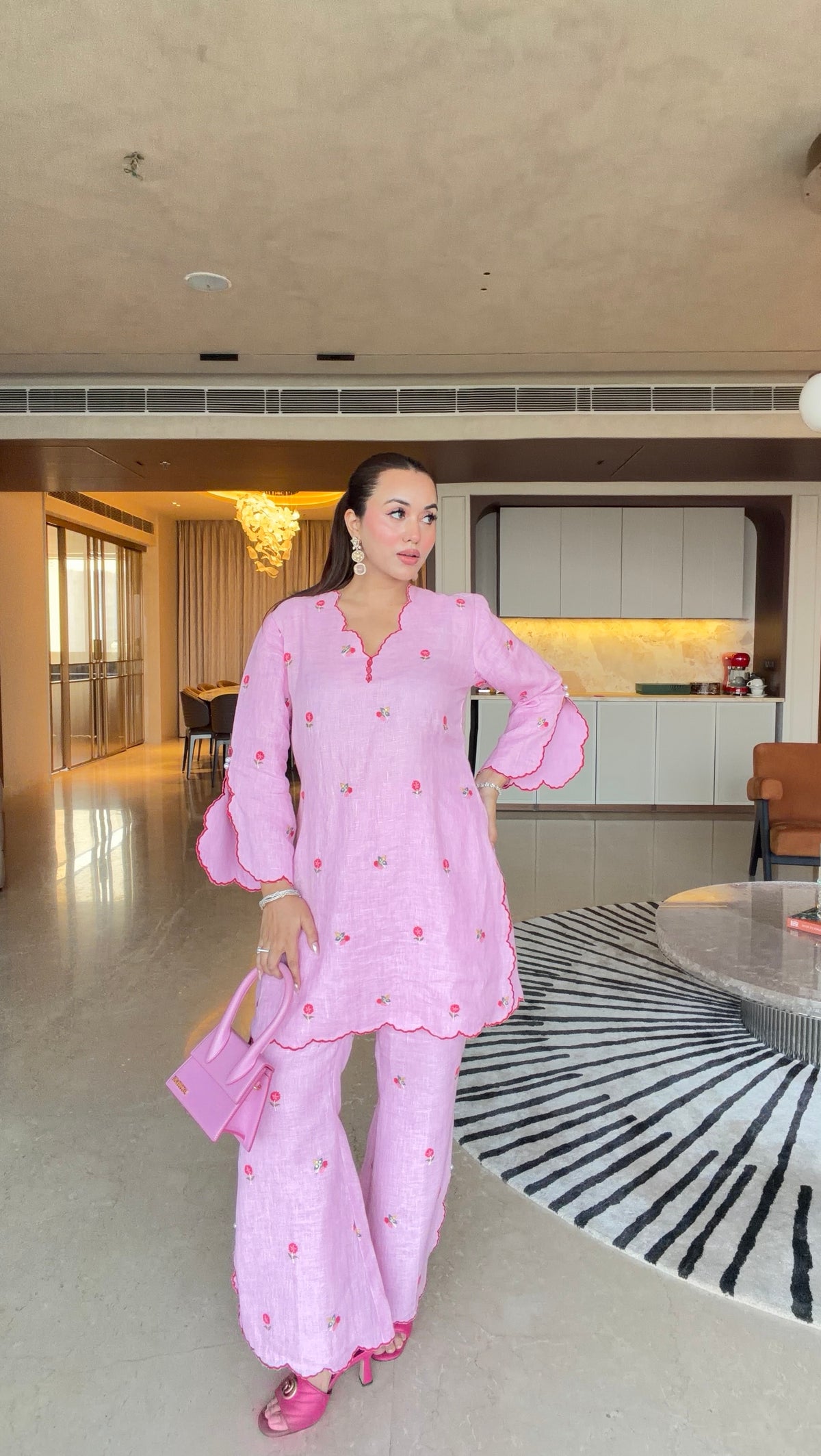 Pink Floral Linen Co-ord - Pink / Small / Linen - Allure Armoire