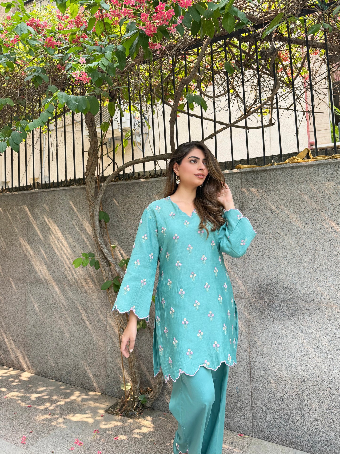 Turquoise Embroidered Mul Set๐ - Turquoise / Medium / Cotton - Allure Armoire