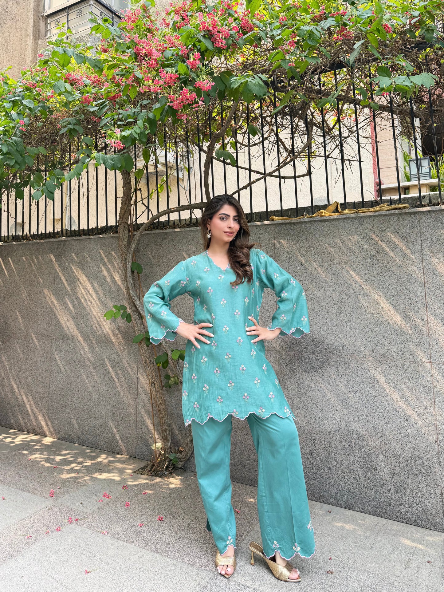 Turquoise Embroidered Mul Set 💙 - Turquoise / Small / Cotton - Allure Armoire