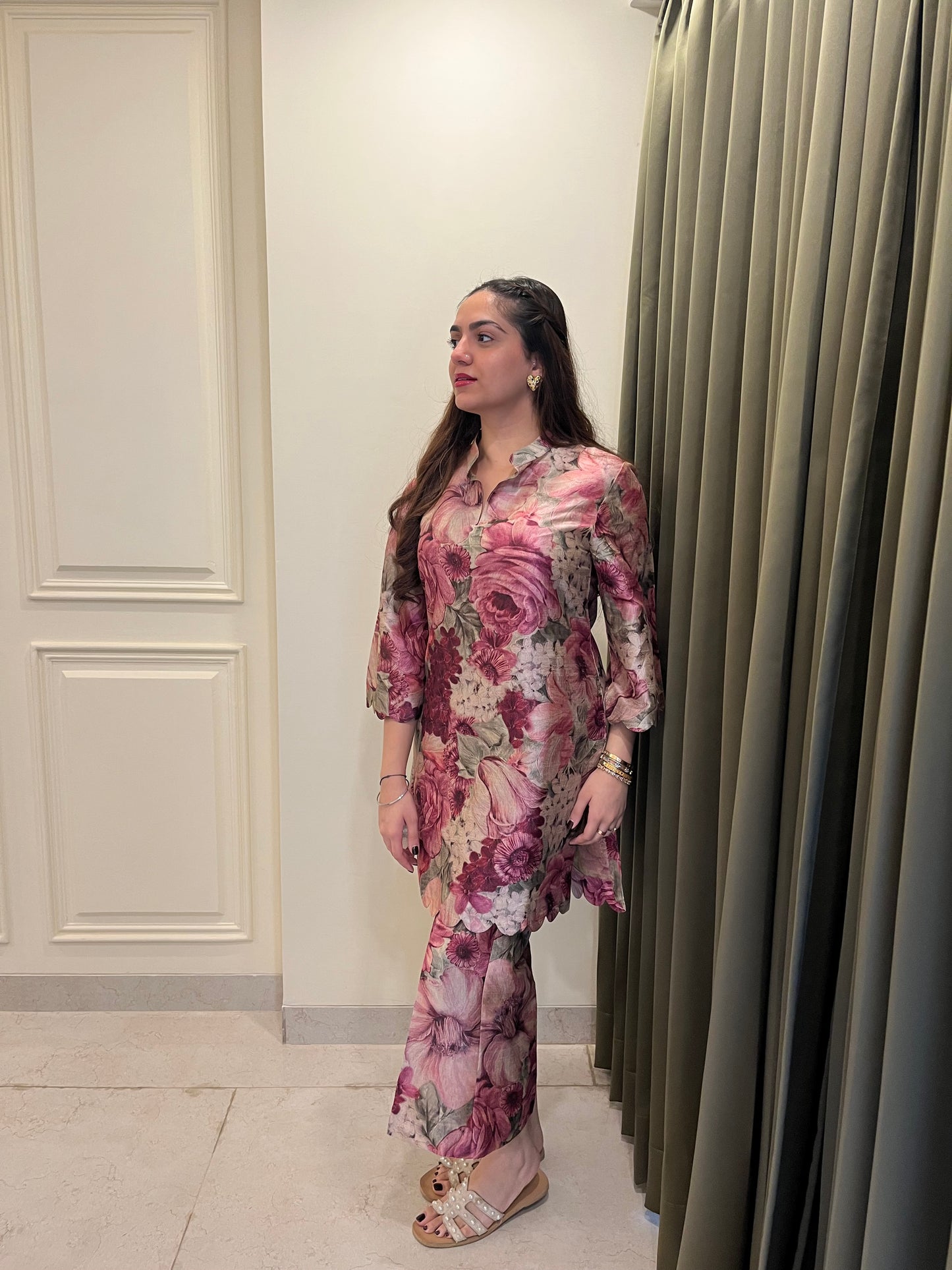 Floral Print poly silk Co-ord set