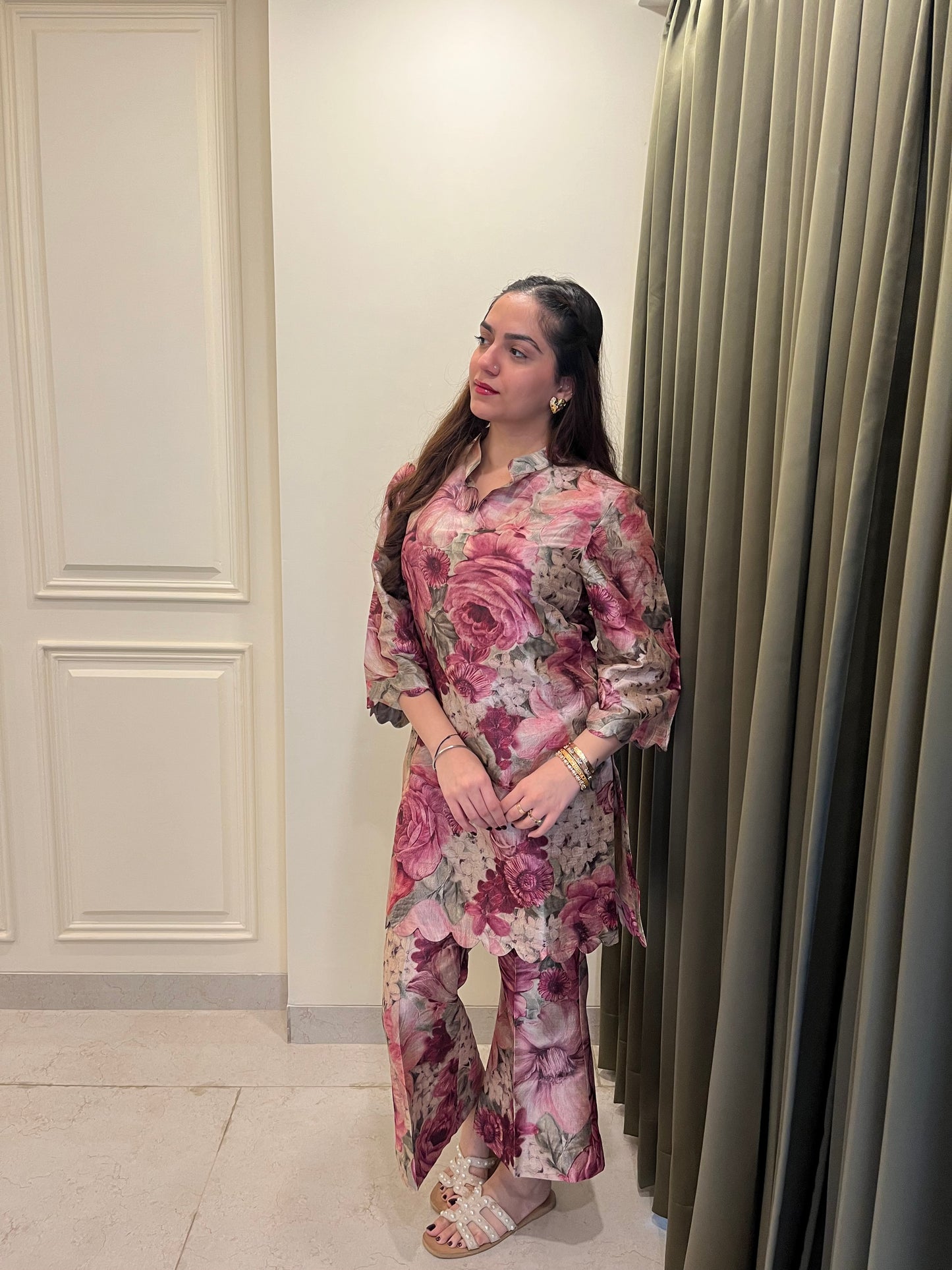 Floral Print poly silk Co-ord set