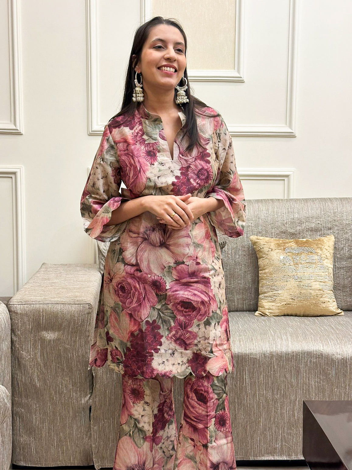 Floral Print poly silk Co-ord set