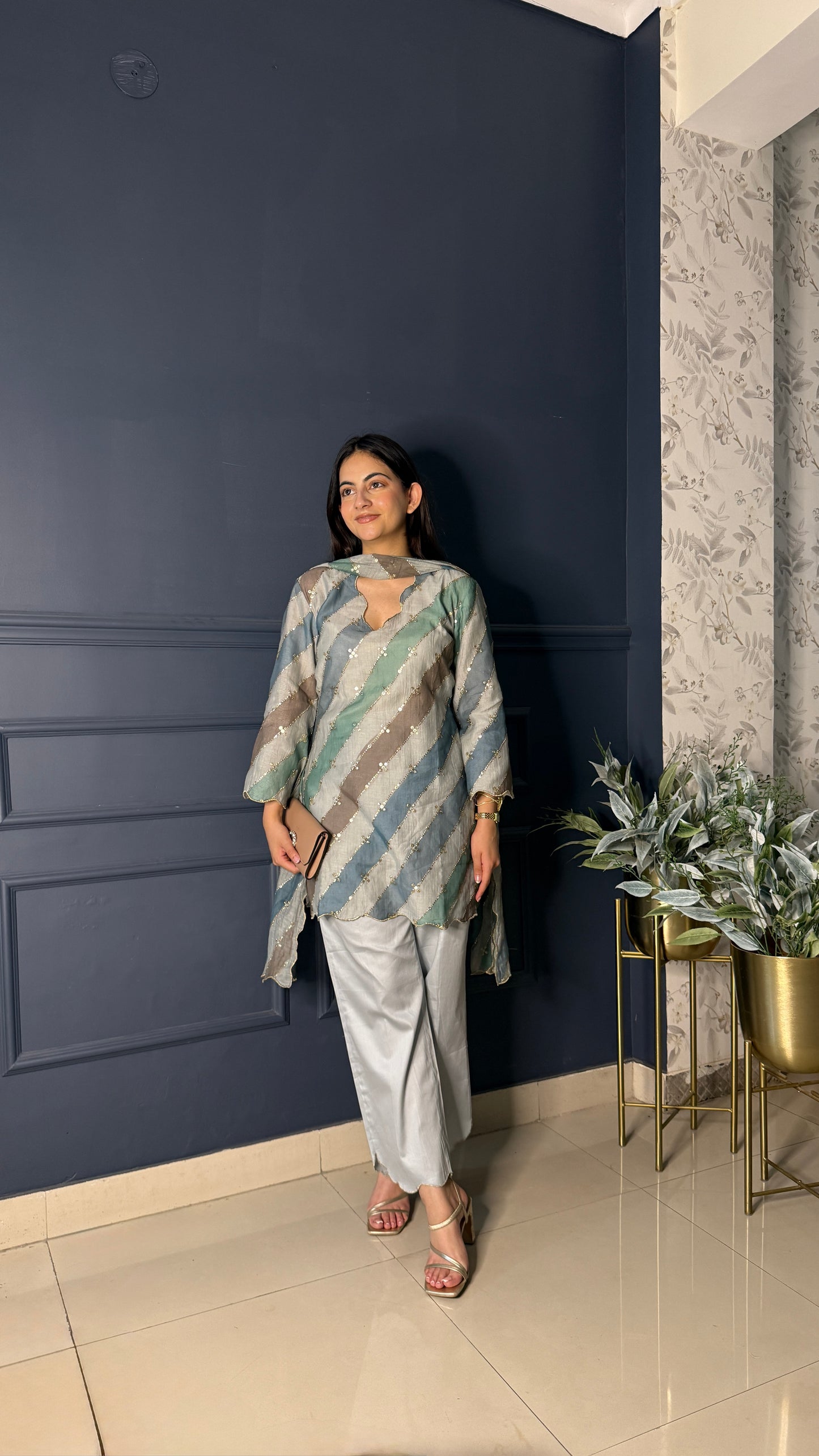 Twilight Set with Dupatta - Seagreen / Mul cotton / Medium - Allure Armoire