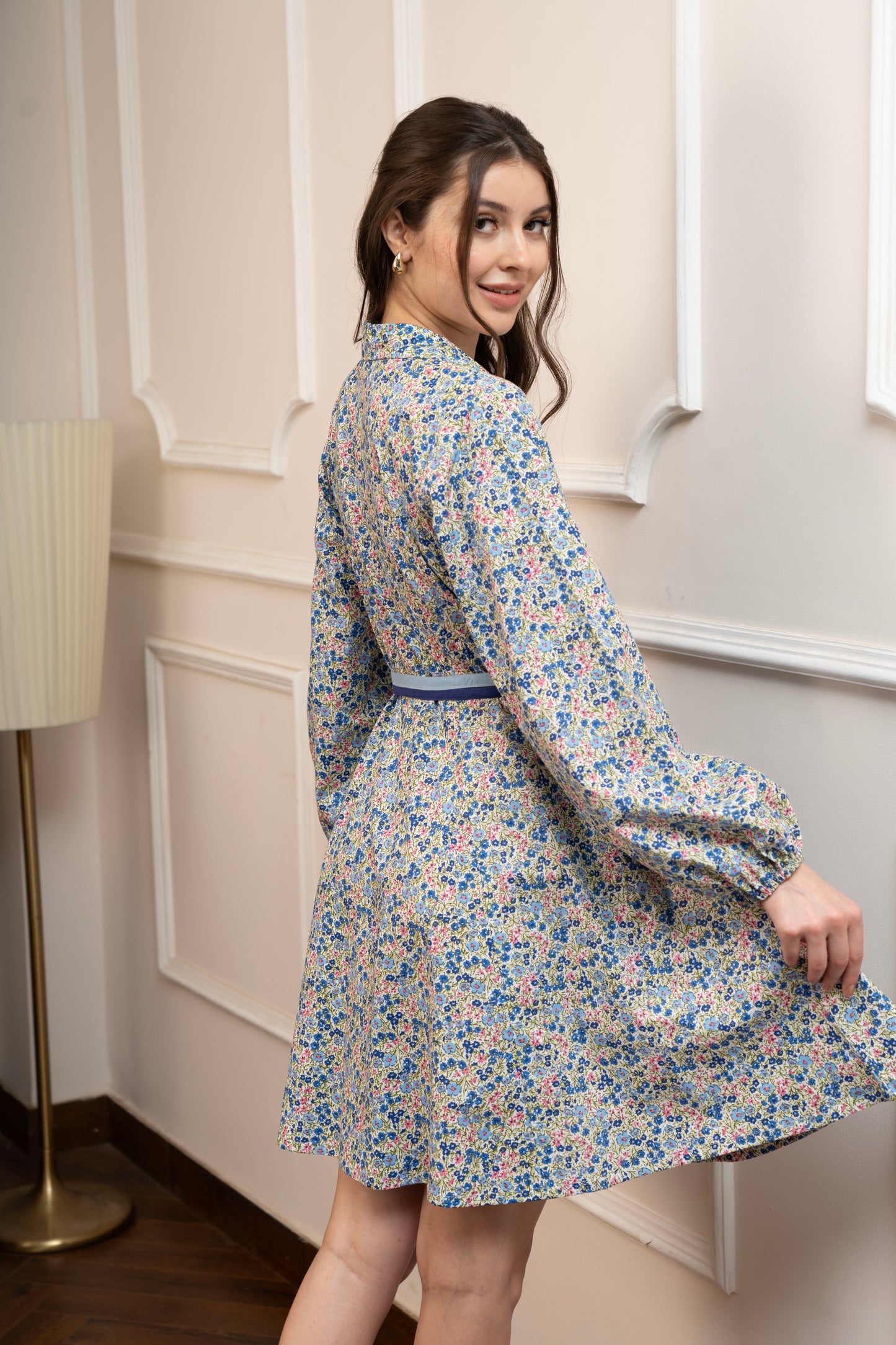 Blue Floral Dress with belt