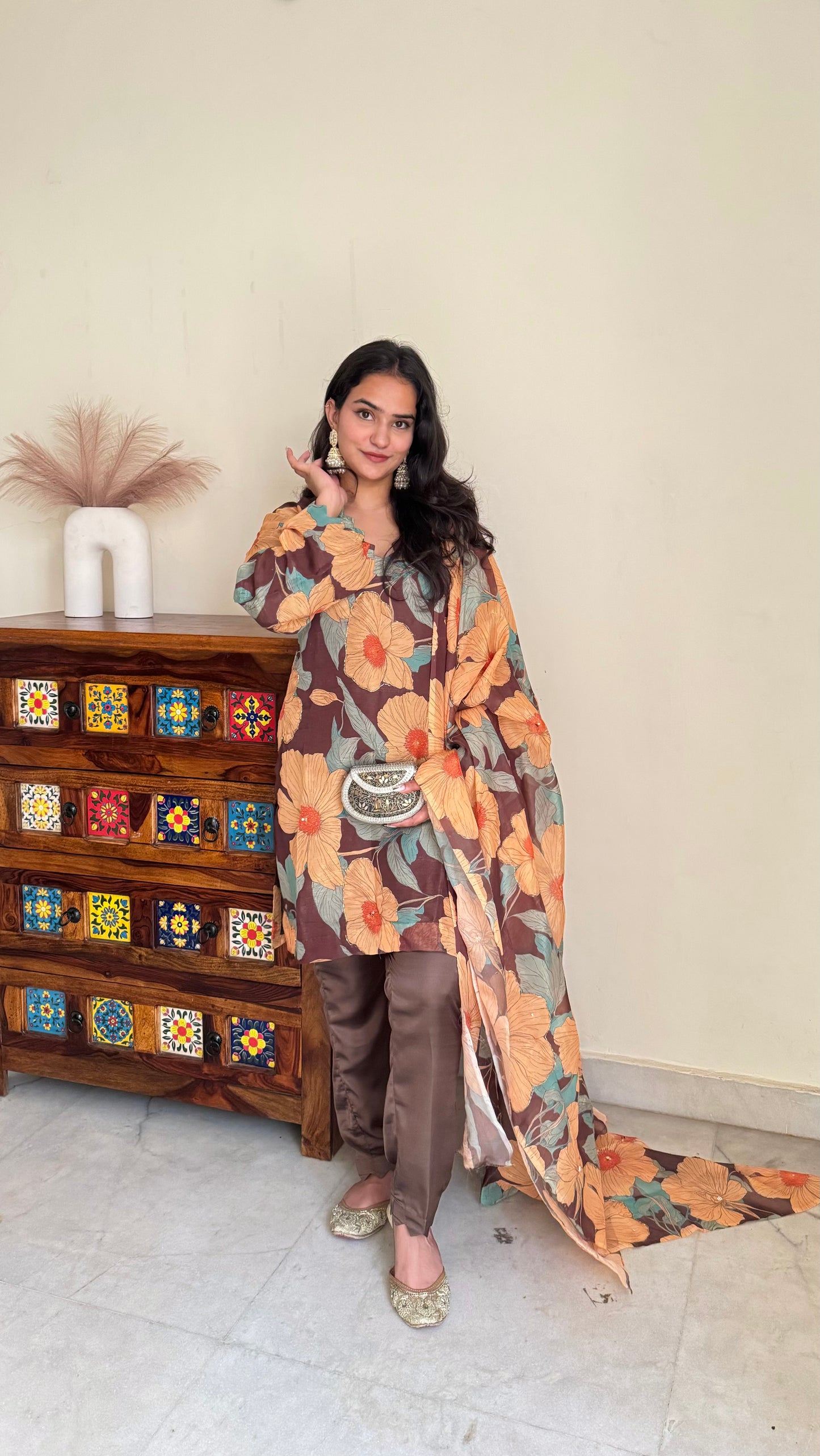 Tissue organza brown suit set