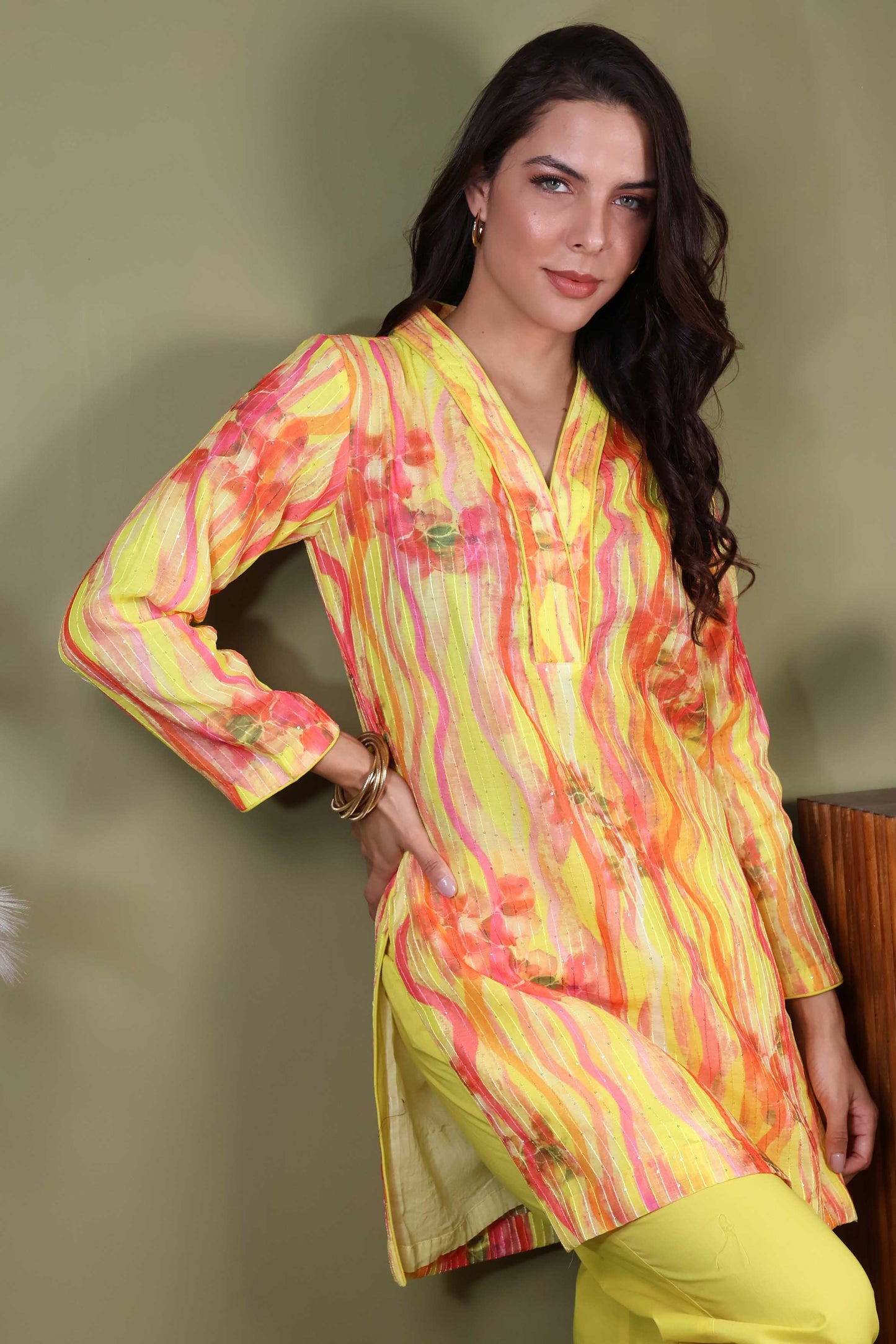 Light Yellow Short Kurta & Pant Set
