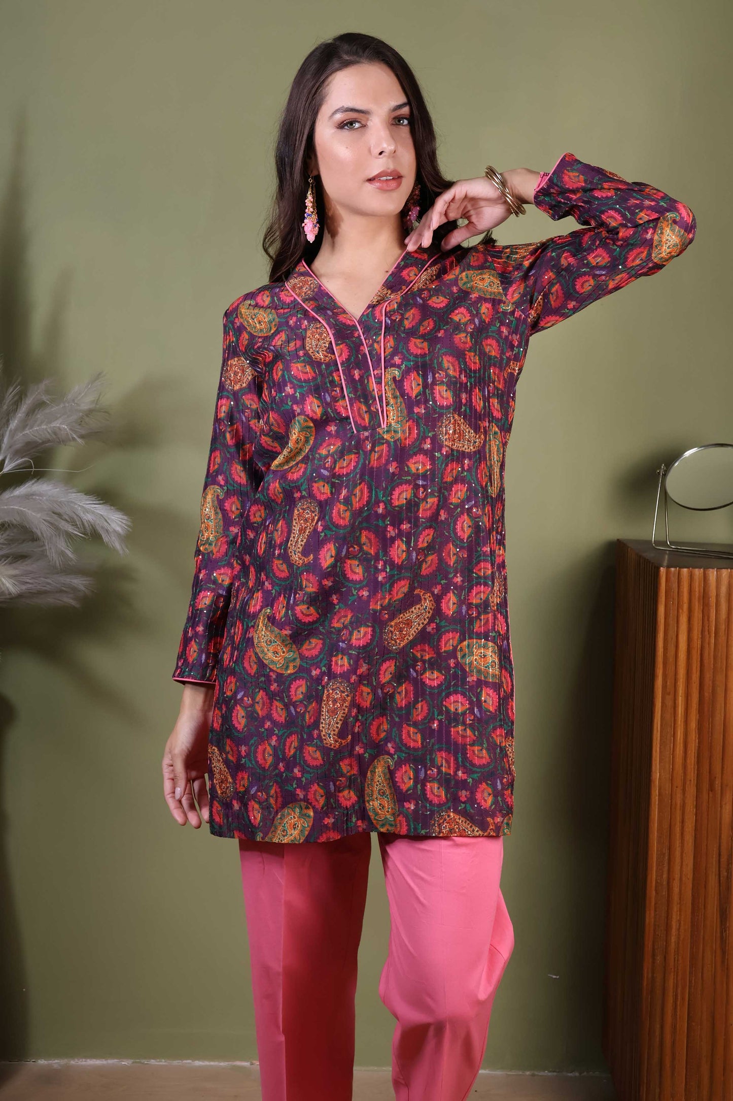 Mauve Short Kurta & Pant Set