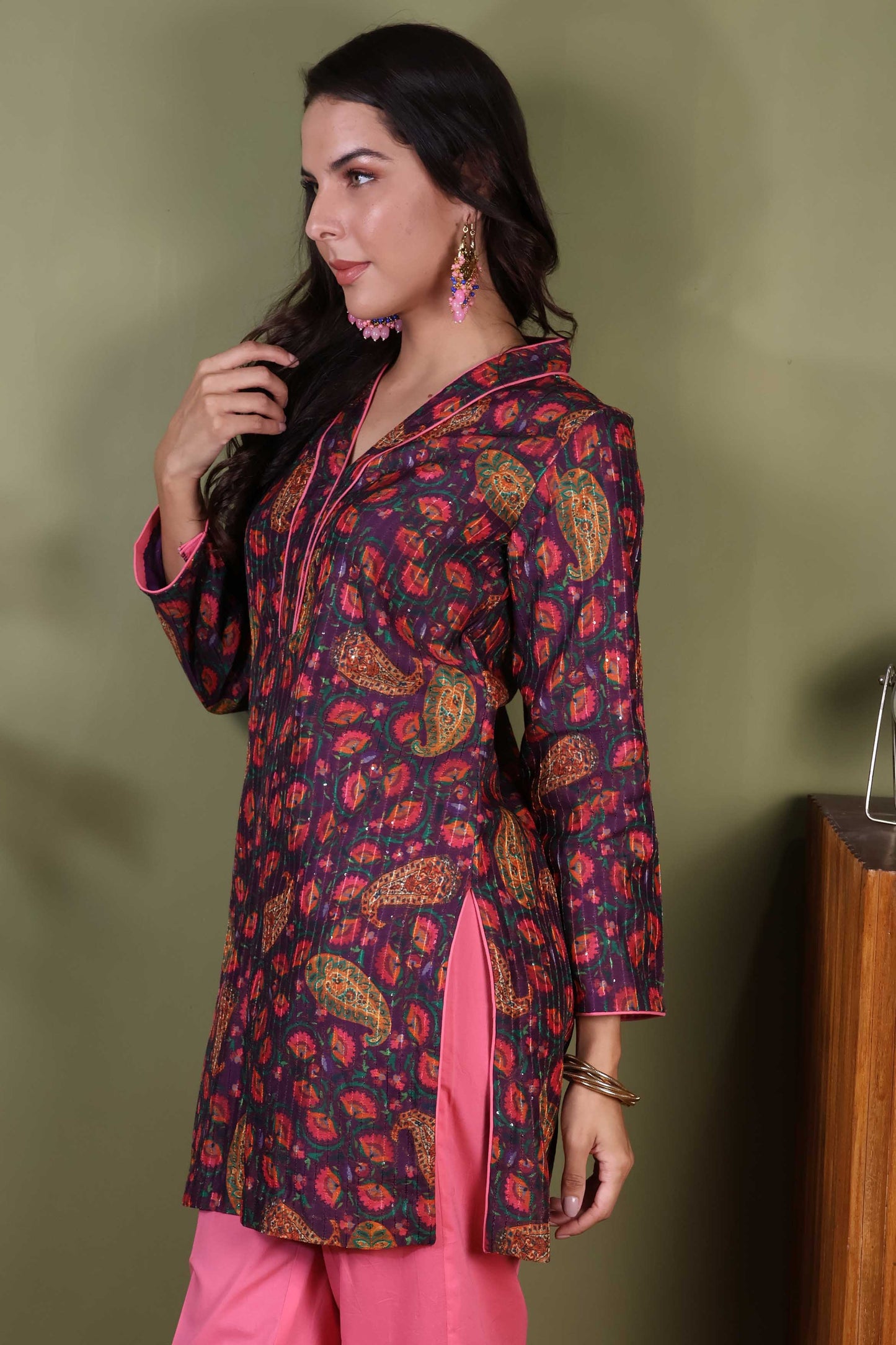 Mauve Short Kurta & Pant Set