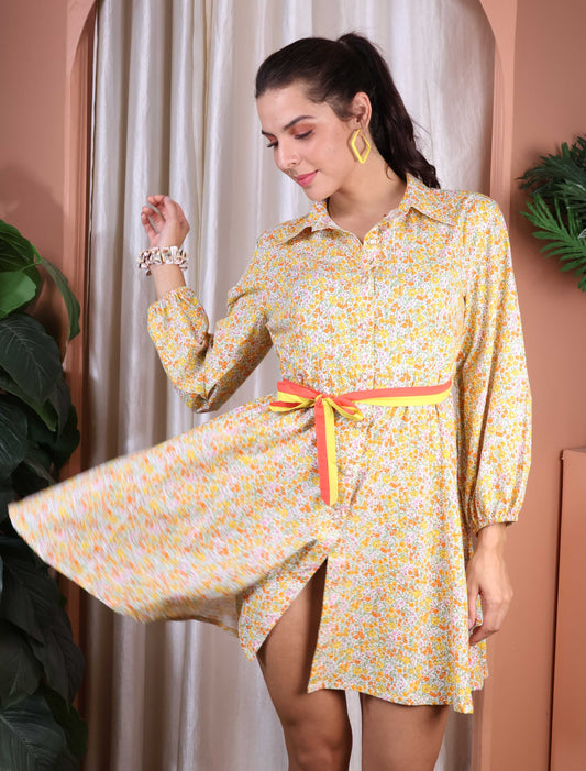 Yellow/Orange Floral Dress with belt