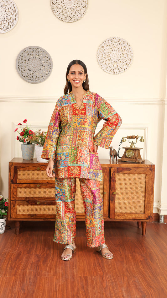 Traditional Printed Coord In Poly Silk