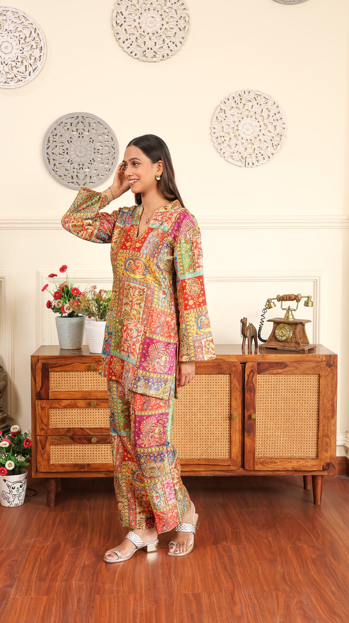 Traditional Printed Coord In Poly Silk