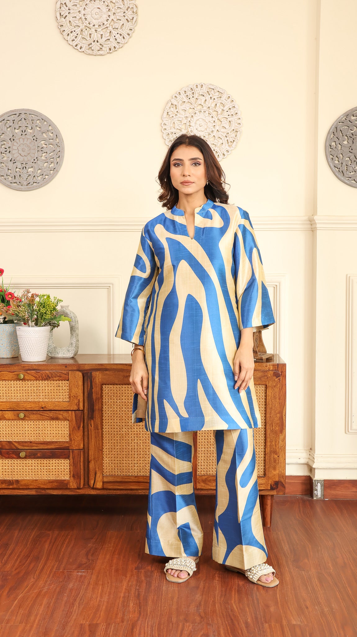 Blue Beige Printed Set