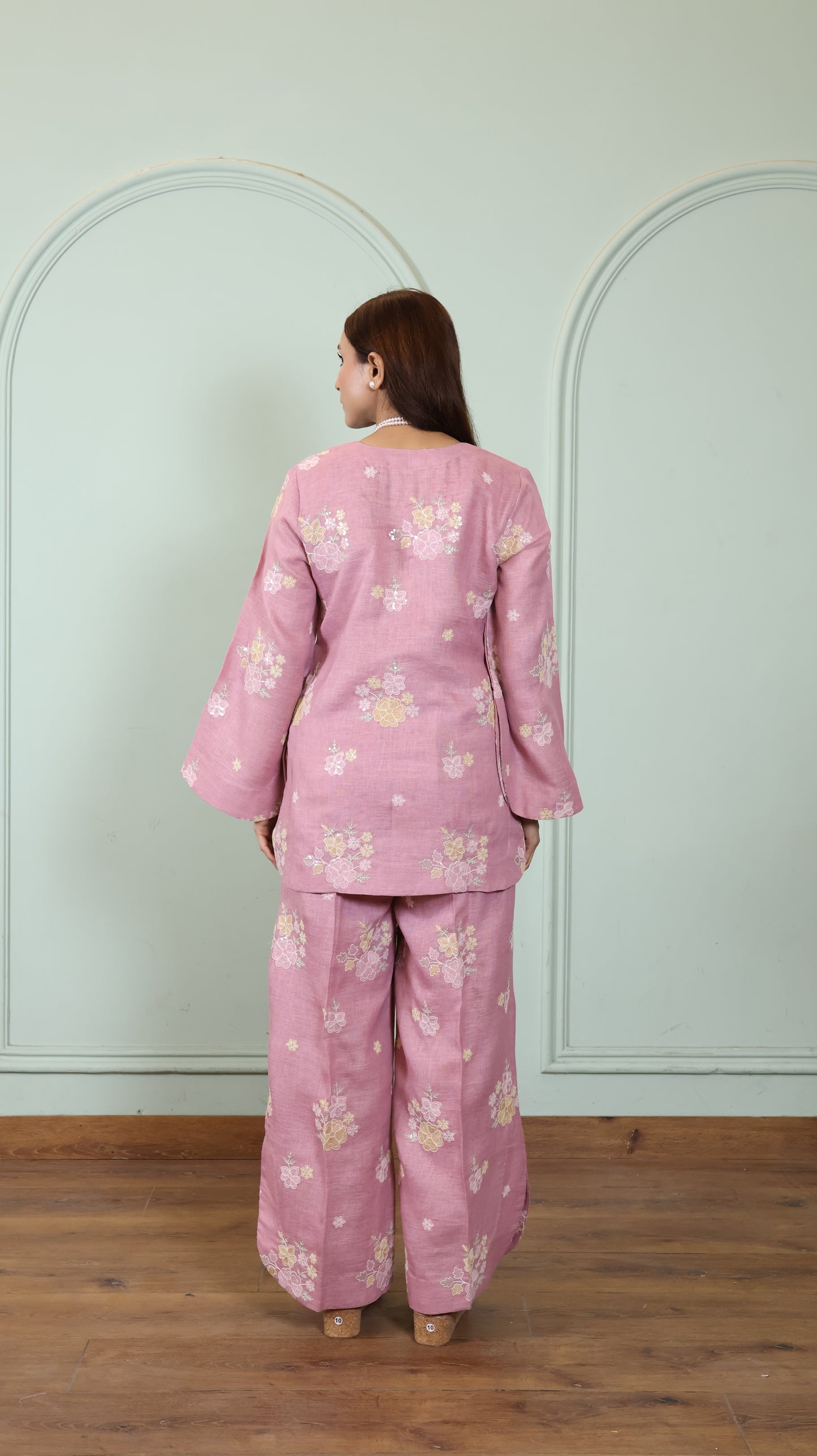 Pink Sequenced Linen set