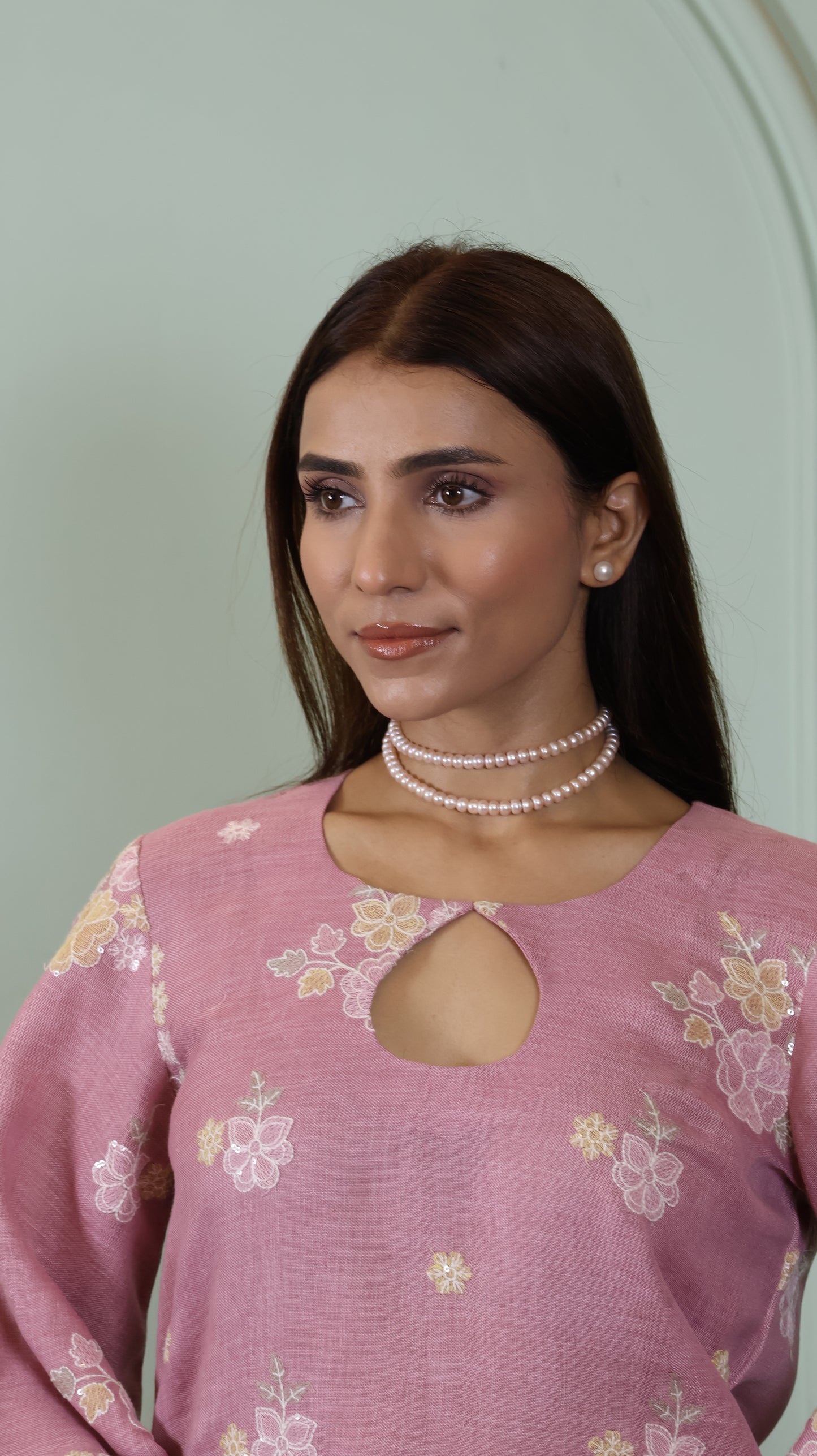 Pink Sequenced Linen set