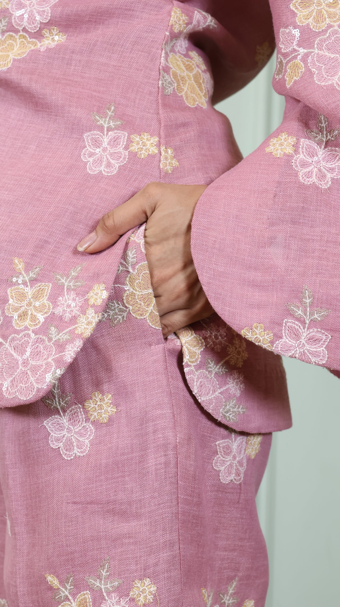 Pink Sequenced Linen set