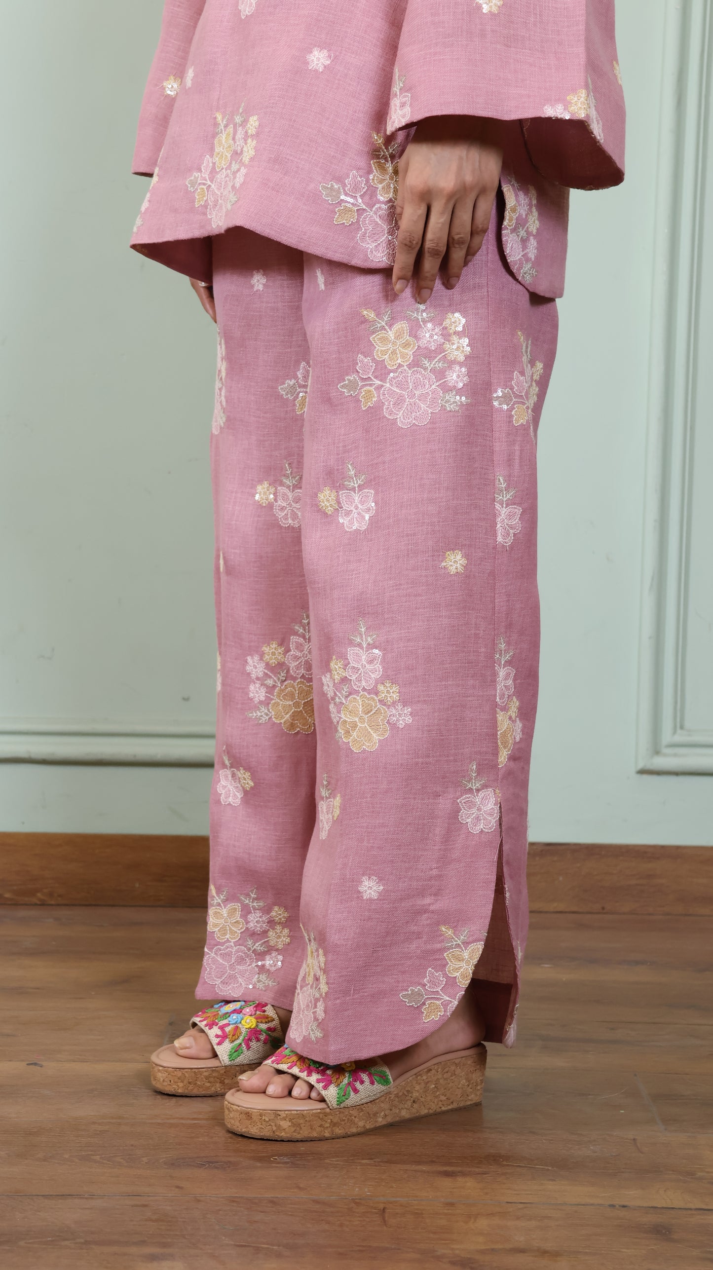 Pink Sequenced Linen set