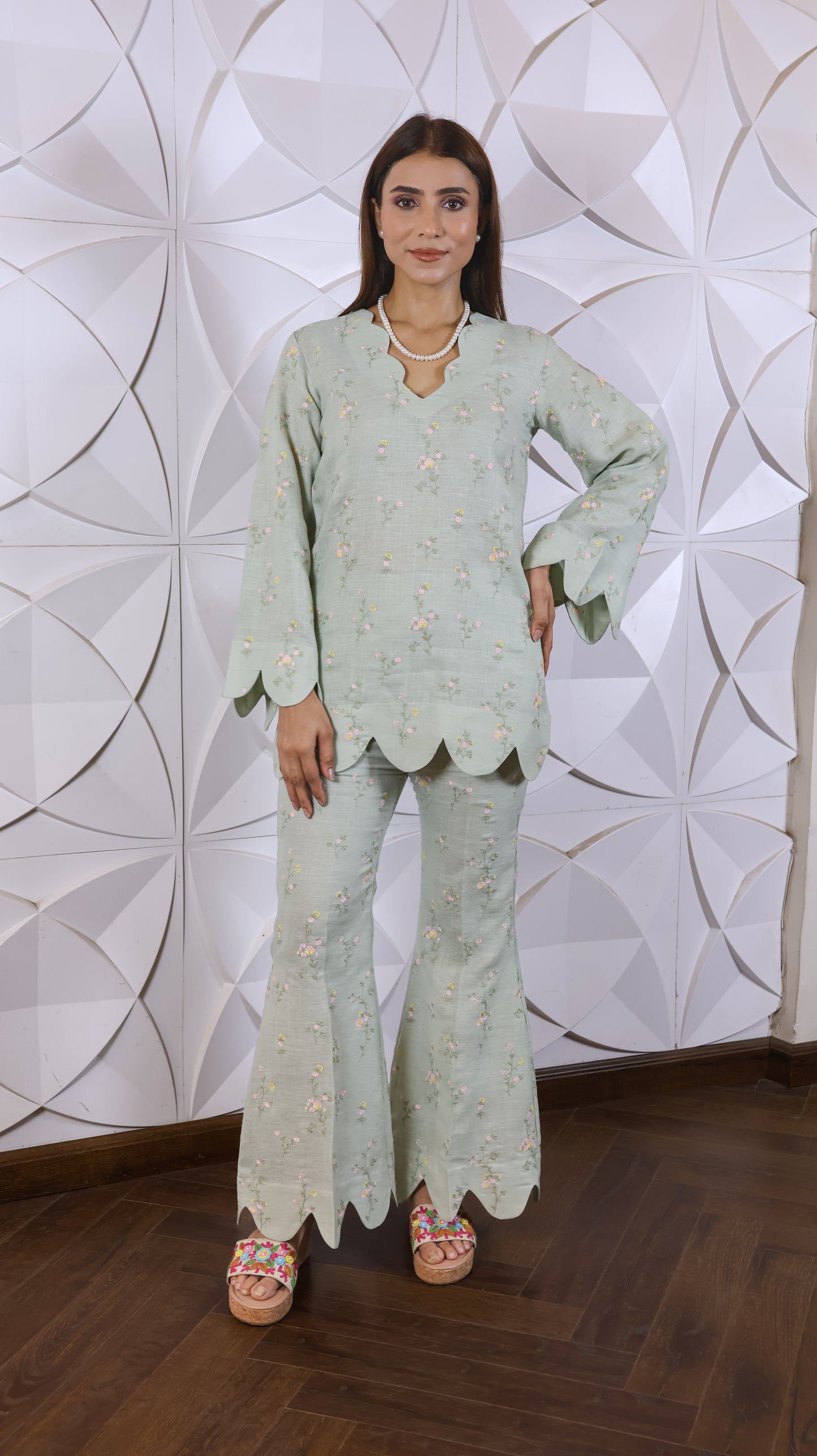 Fully Green Embroidered Linen Set