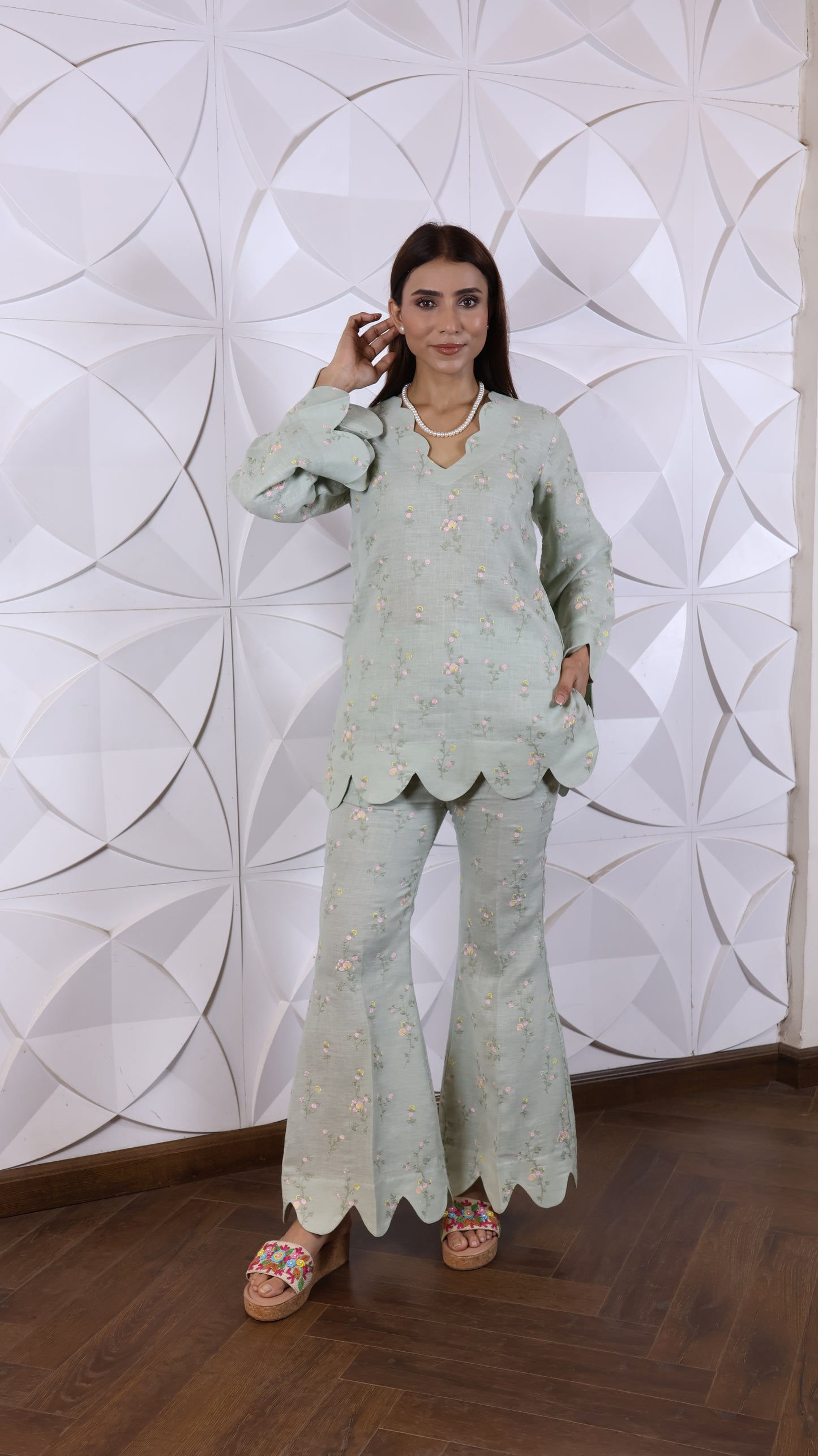 Fully Green Embroidered Linen Set