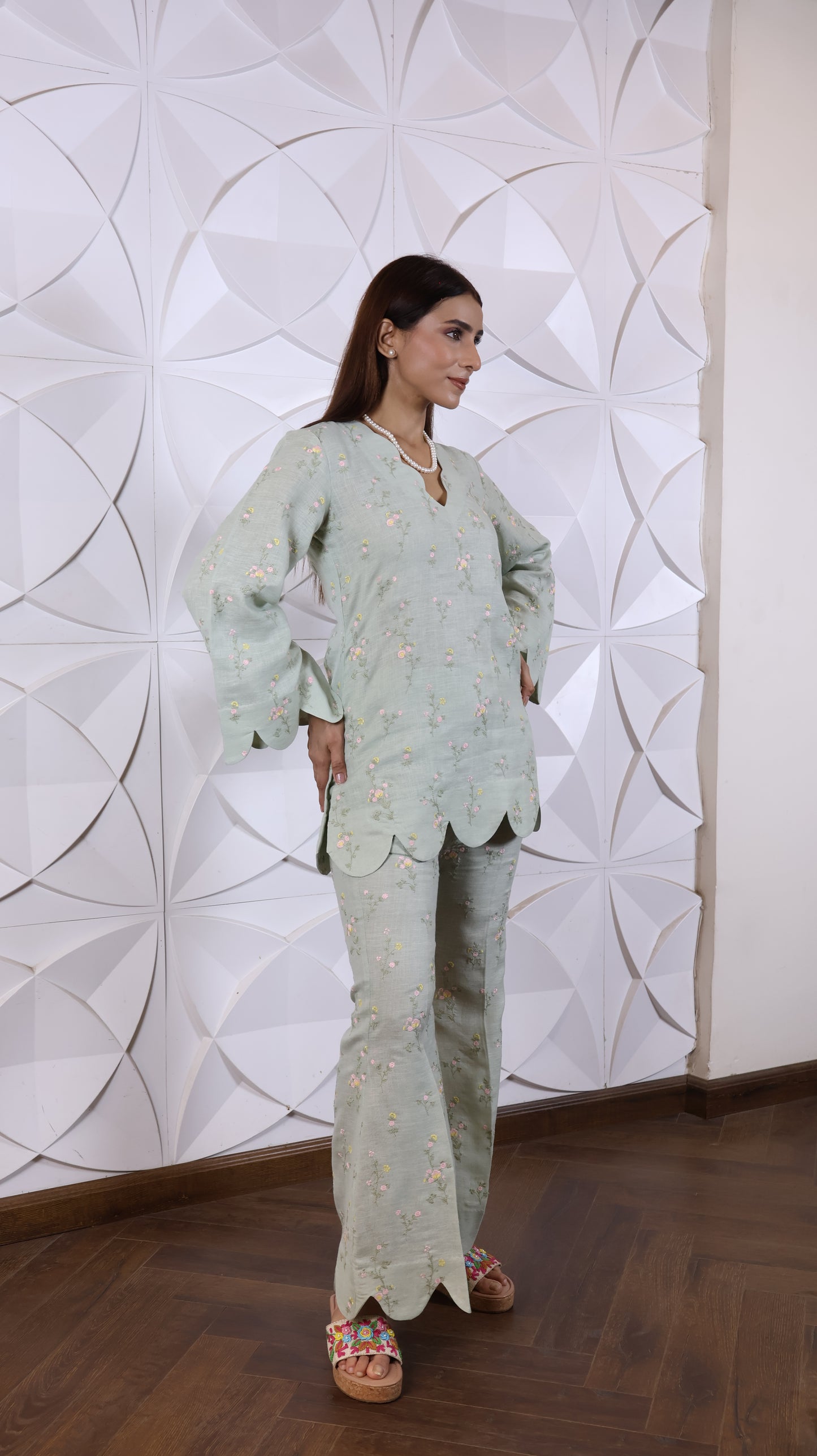 Fully Green Embroidered Linen Set