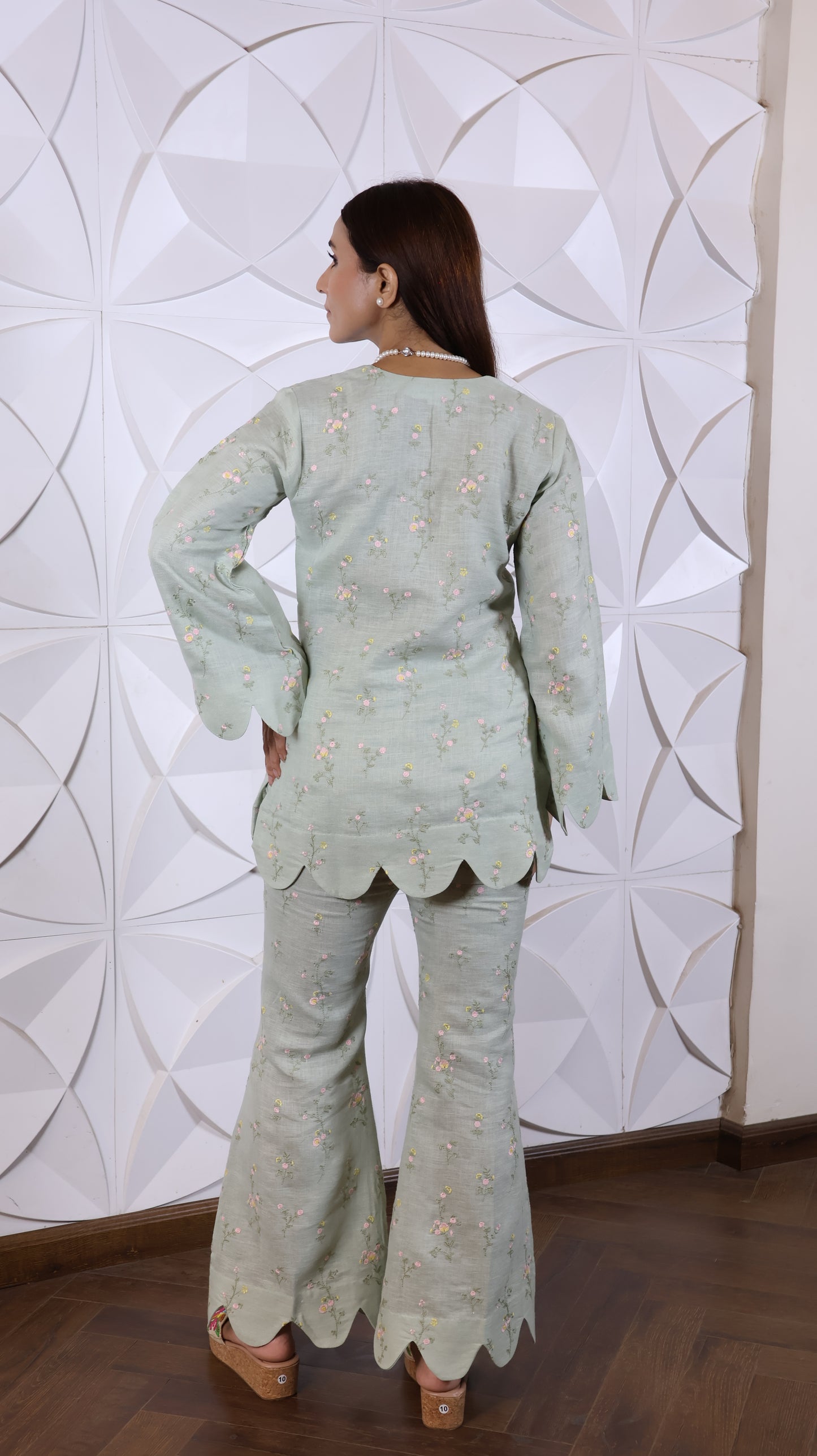 Fully Green Embroidered Linen Set