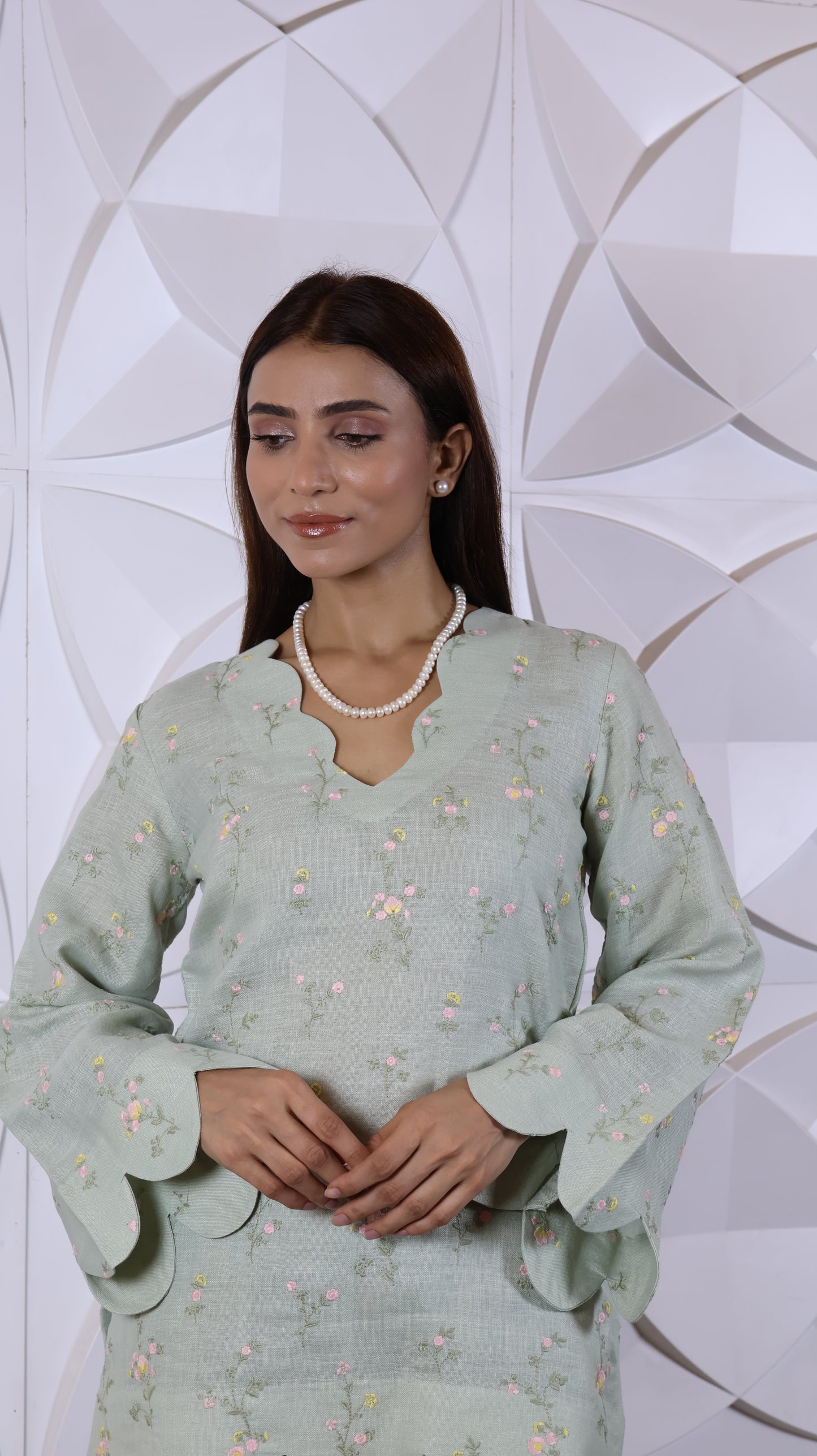 Fully Green Embroidered Linen Set