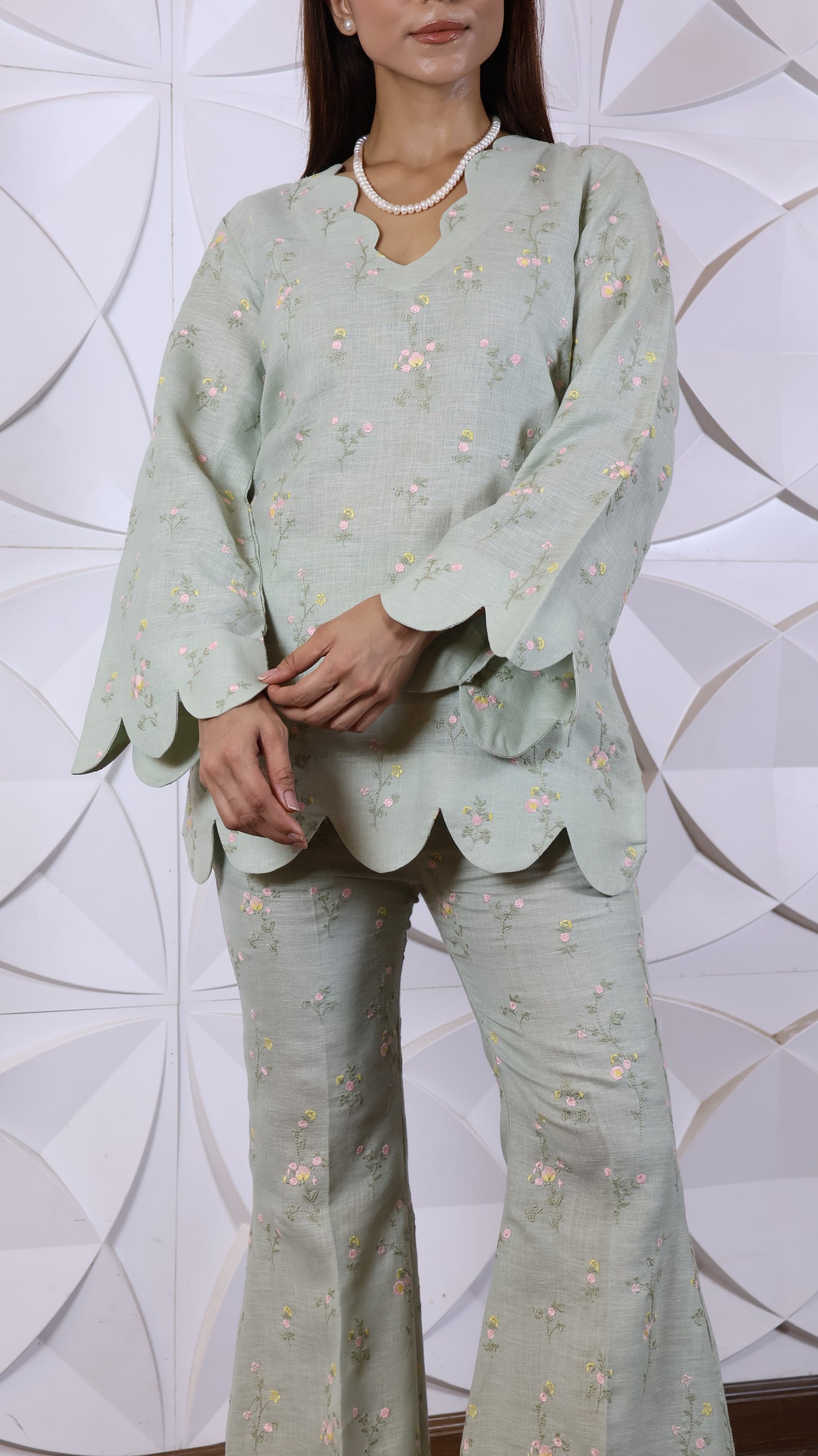 Fully Green Embroidered Linen Set