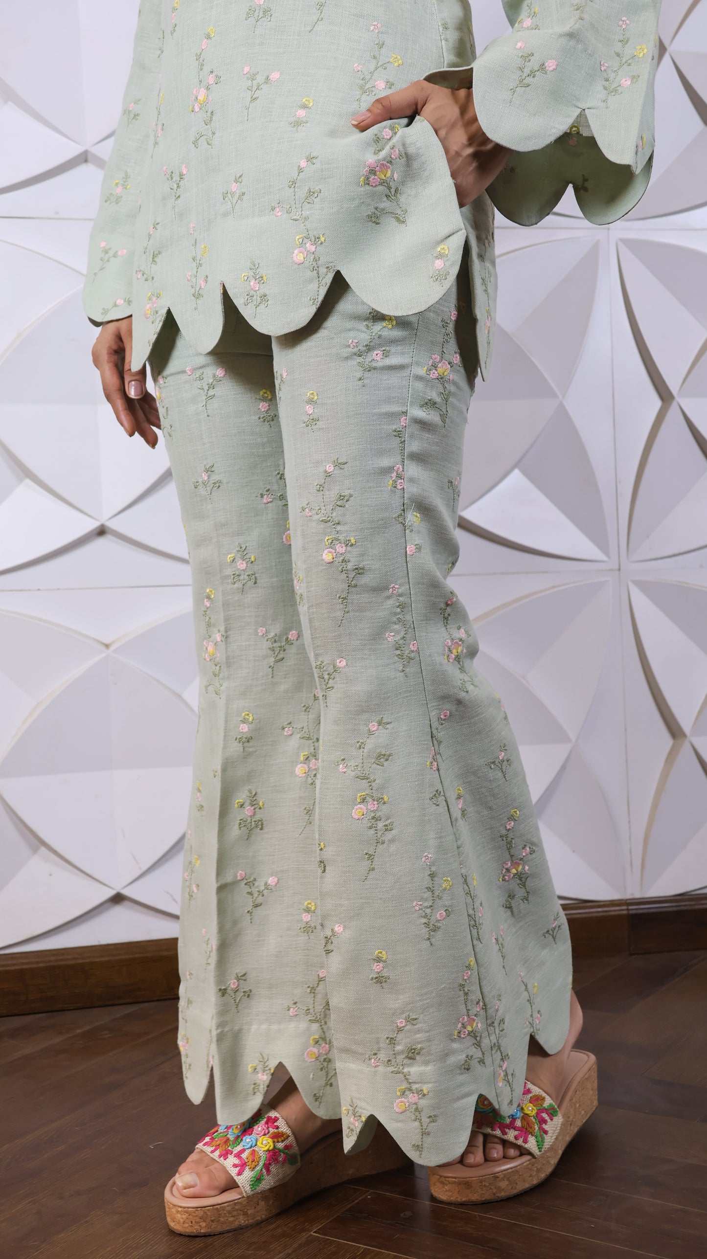 Fully Green Embroidered Linen Set