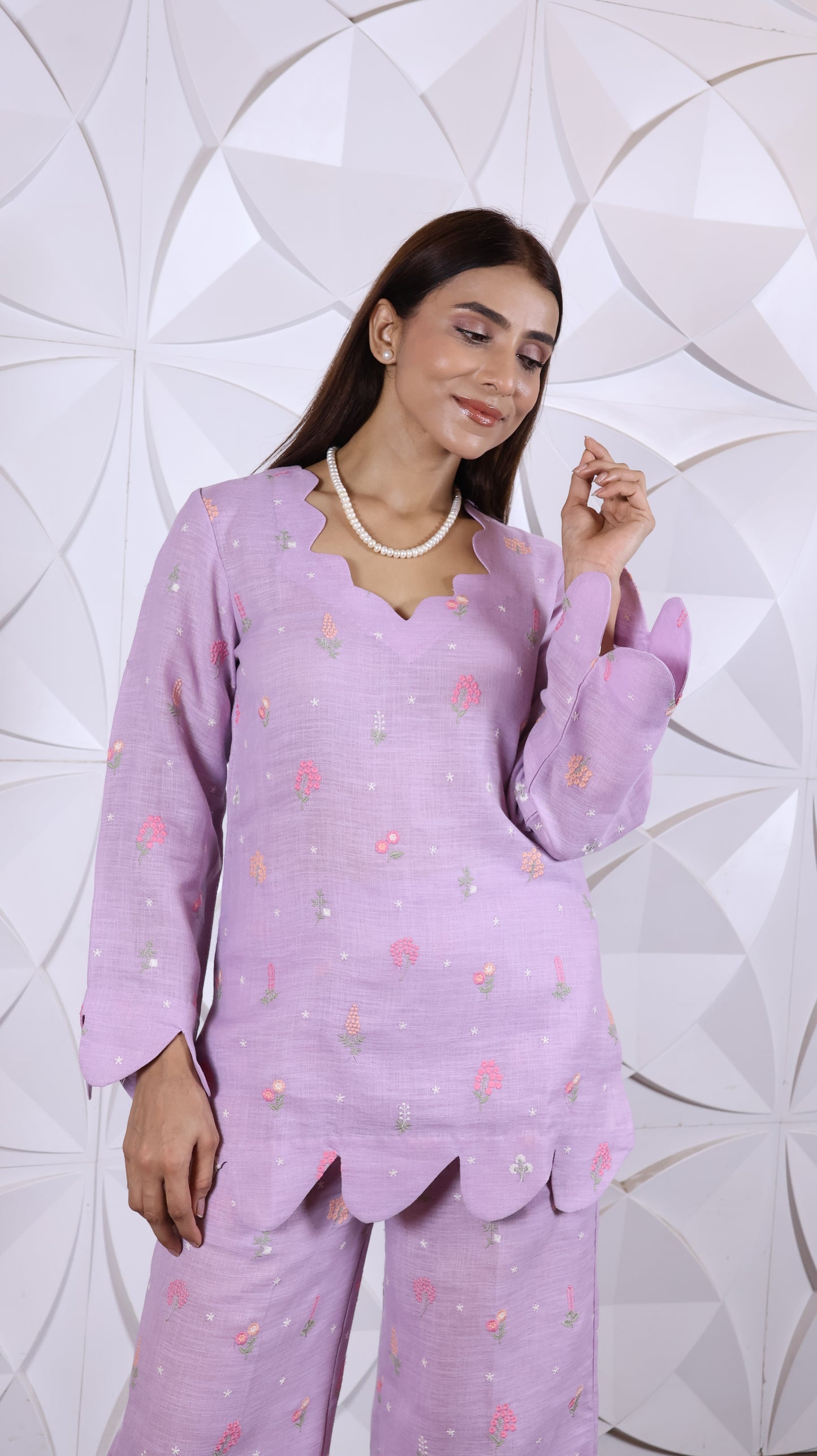 Purple Embroidered Linen set