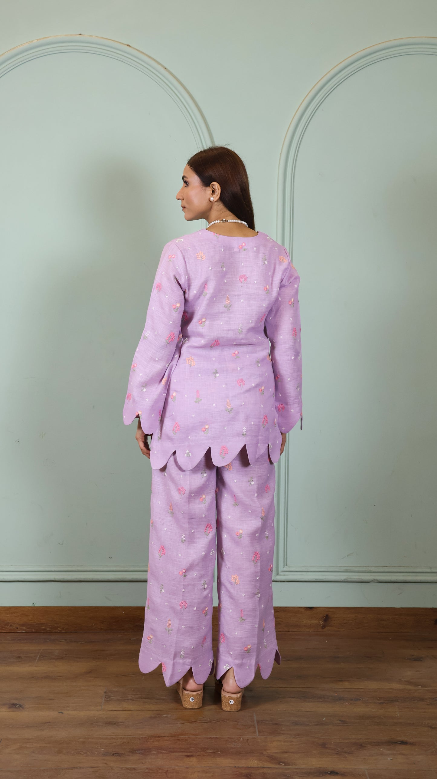 Purple Embroidered Linen set