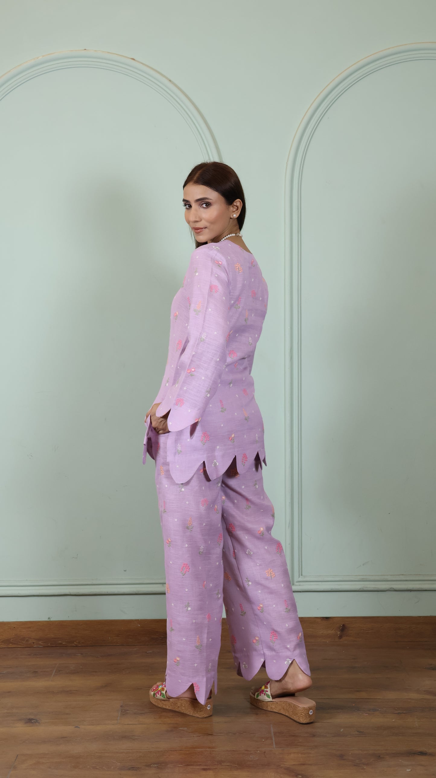 Purple Embroidered Linen set