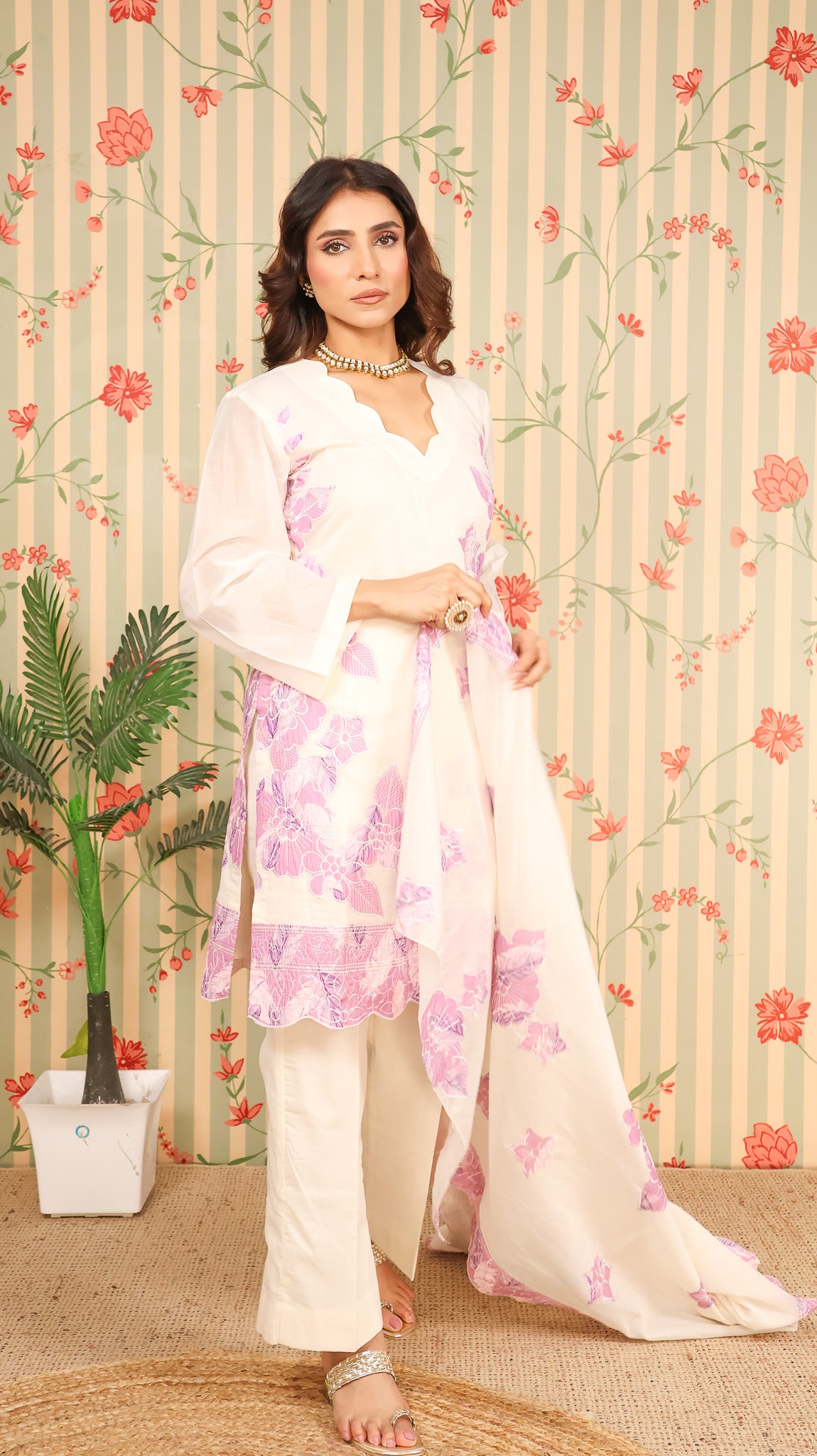 Purple Offwhite Suit Set