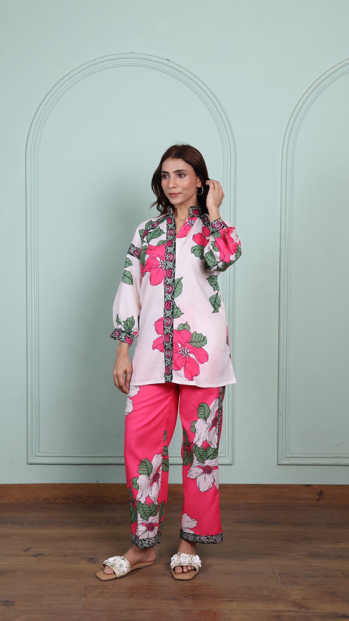 Pink & Off White Petal Co-Ord Set