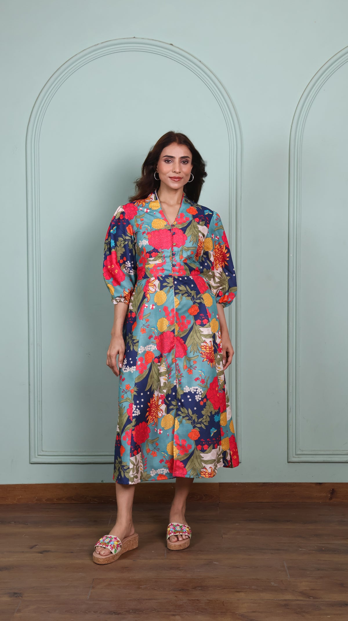 Blue Beach Floral Dress