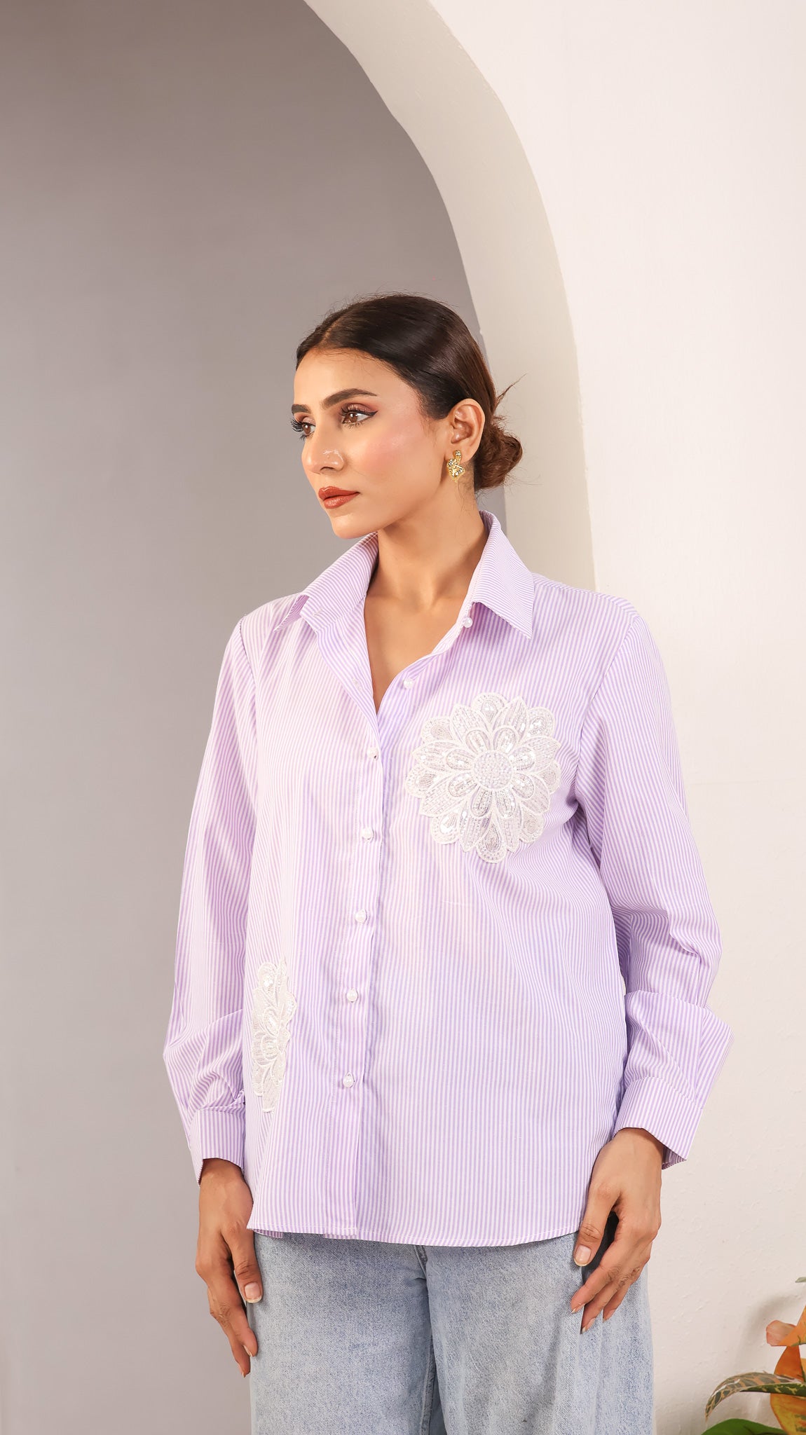 Striped Mauve Patchwork Shirt