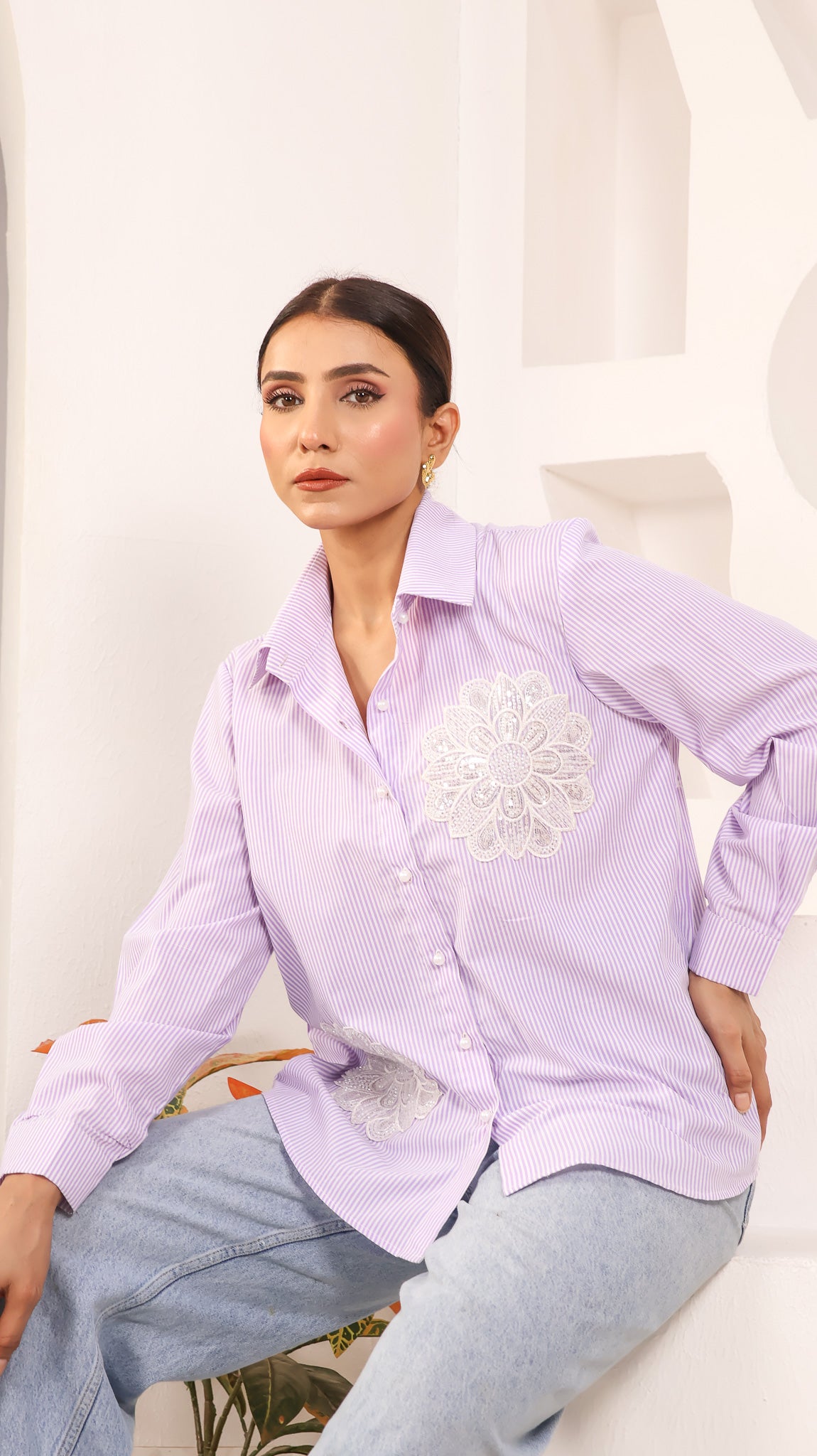 Striped Mauve Patchwork Shirt