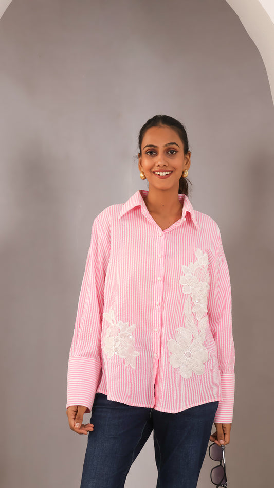 Florecent Striped Pink Patchwork Shirt