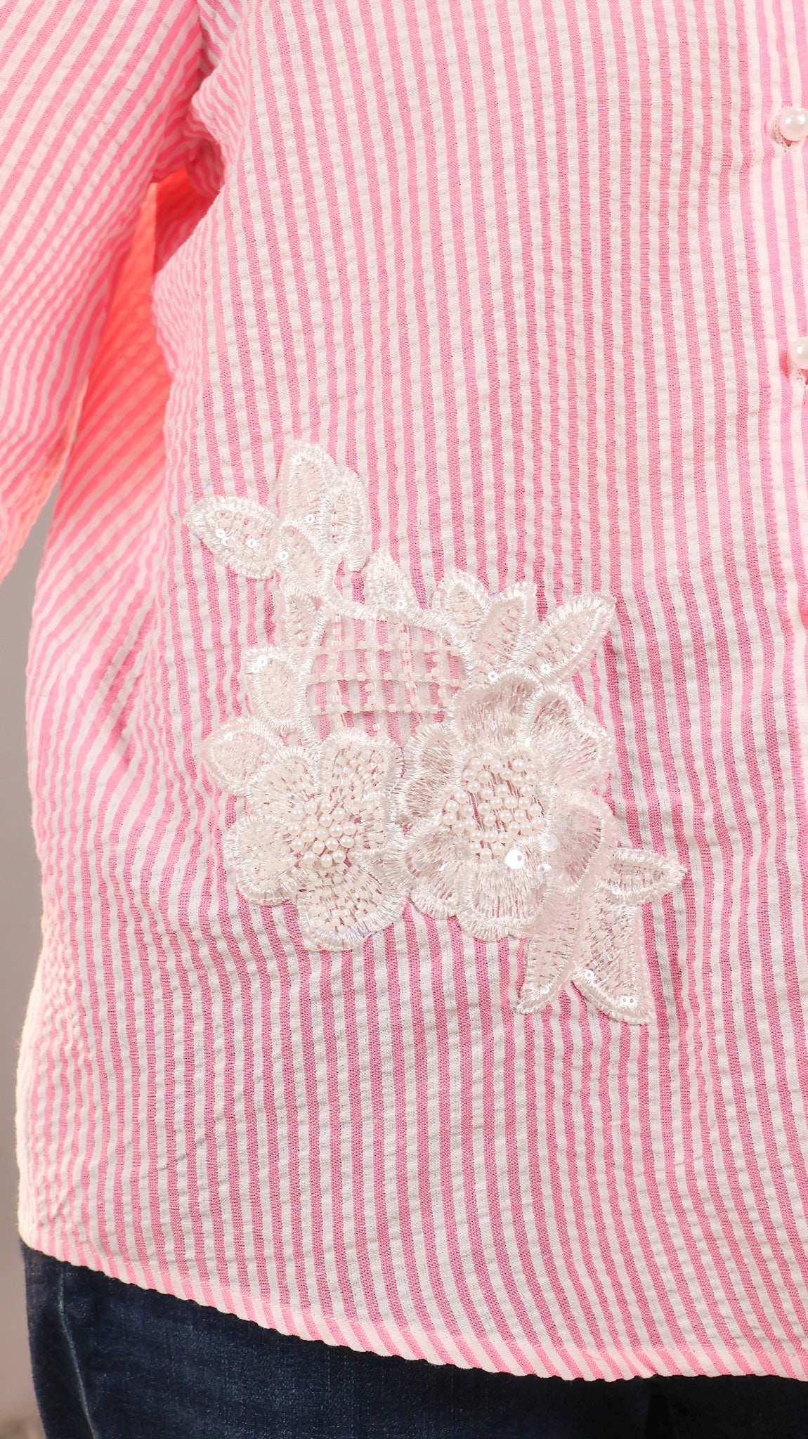 Florecent Striped Pink Patchwork Shirt