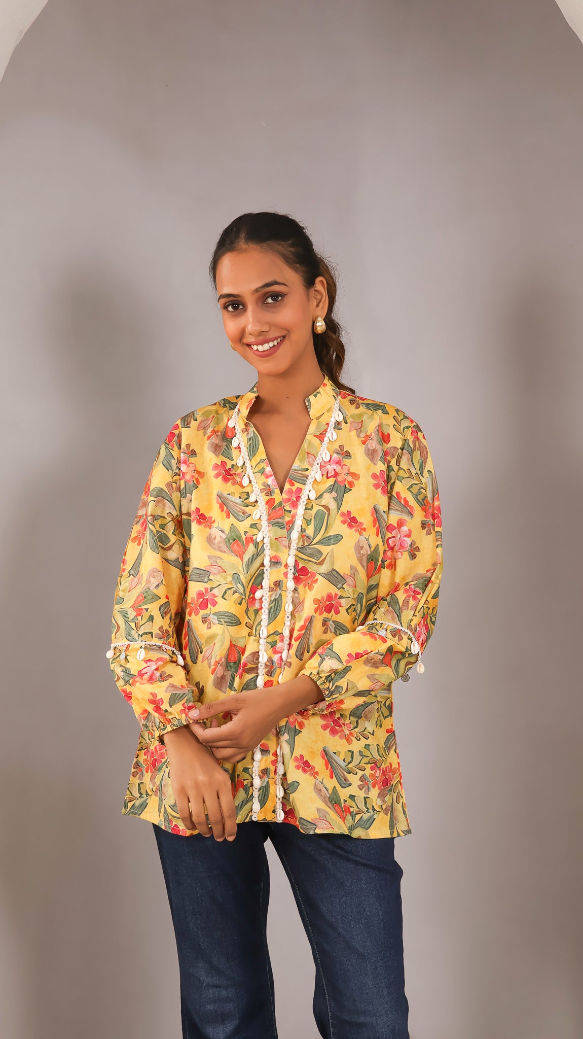 Floral top with shells