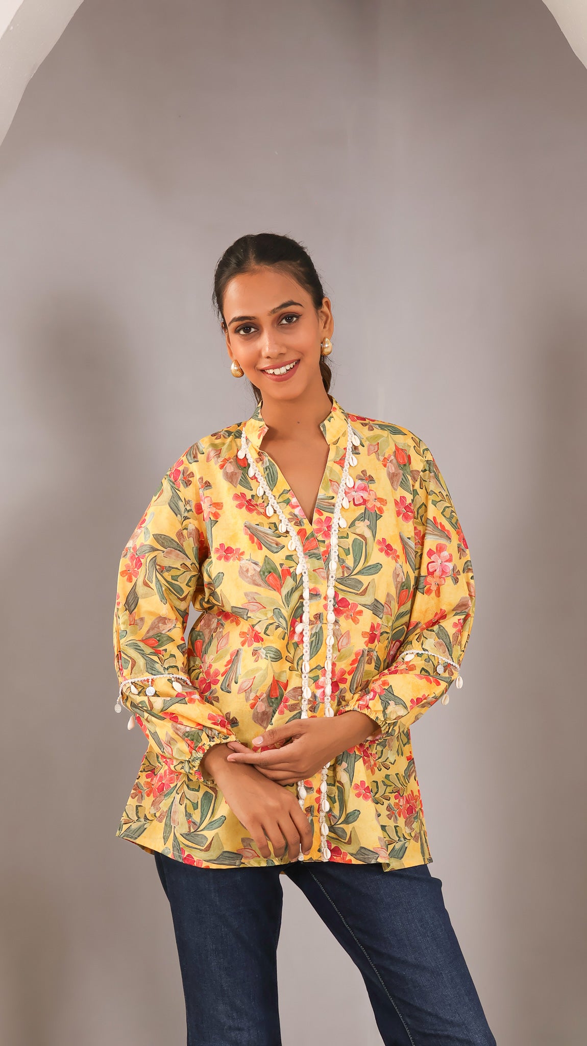 Floral top with shells