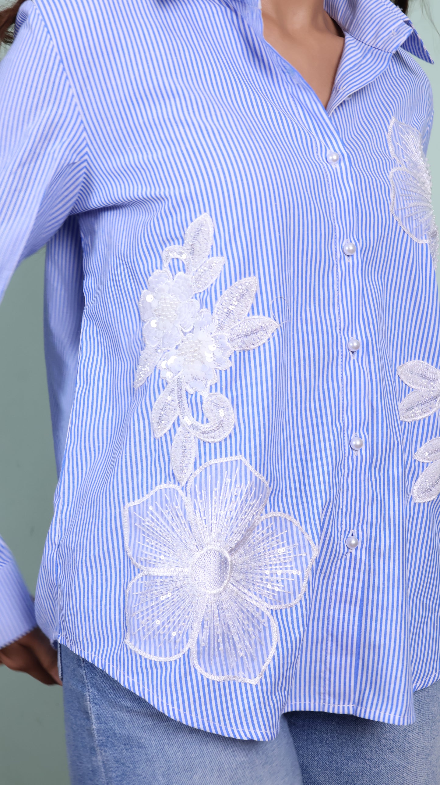 Patchwork blue striped cotton shirt
