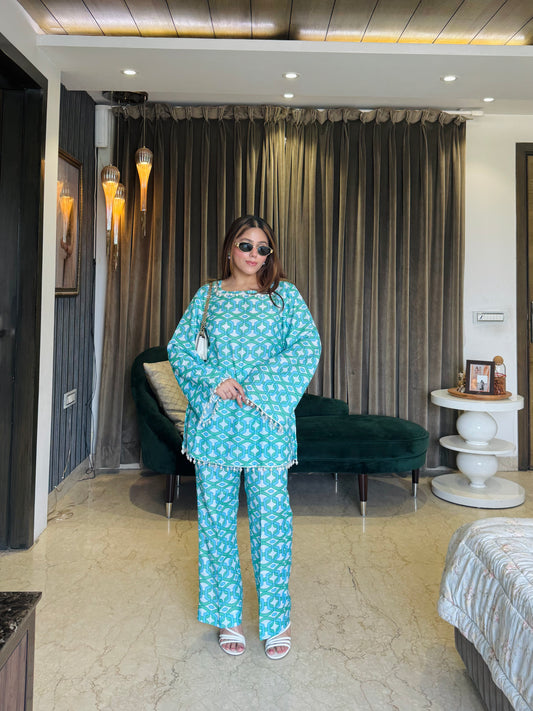 Blue Printed Cotton Coordset 🦋 - Allure Armoire