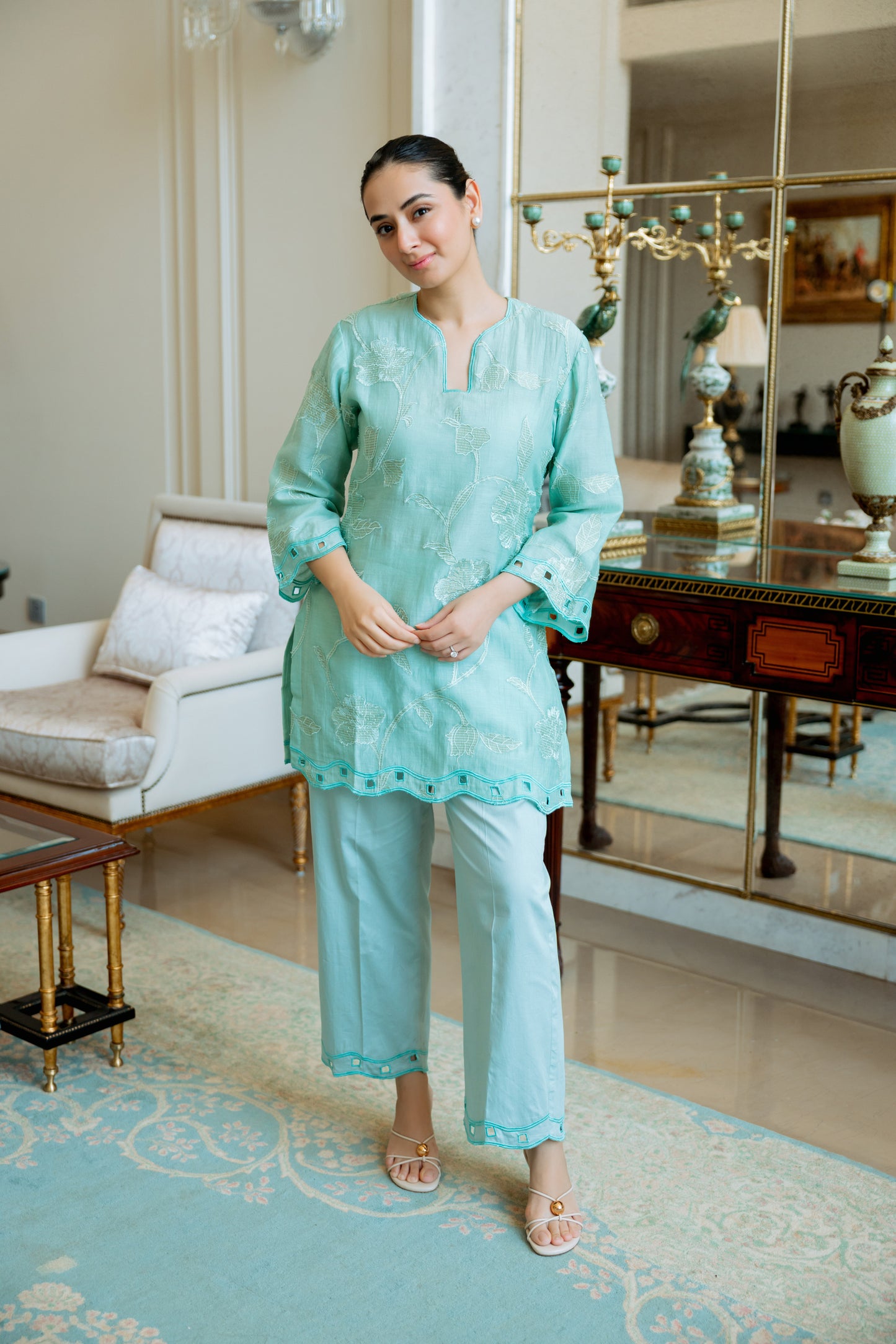 Aqua Petal Mul Set - Floral / Mul cotton / Small - Allure Armoire