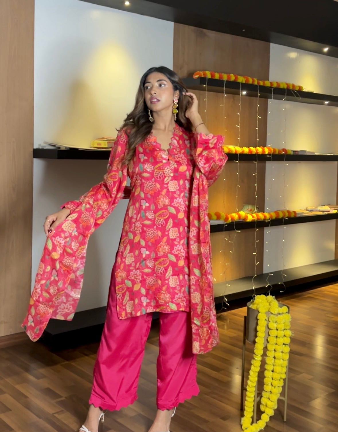 Pink Chinon suit set