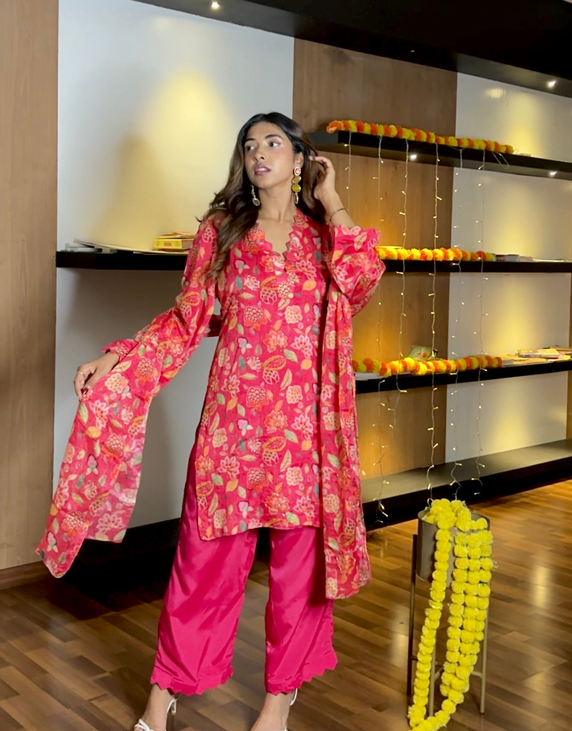 Pink Chinon suit set