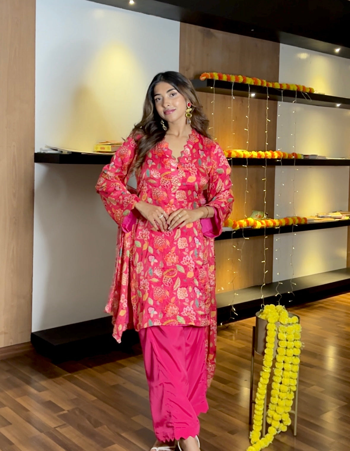 Pink Chinon suit set