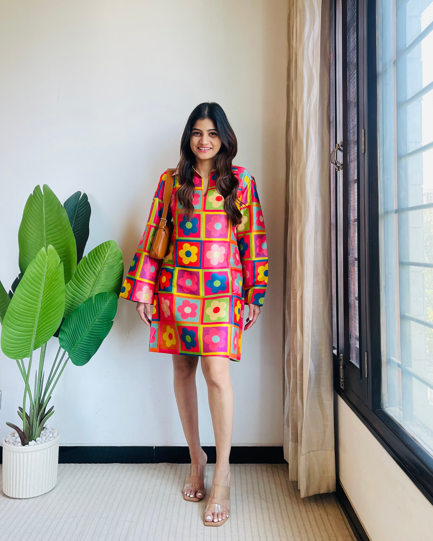 Floral Poly silk short dress