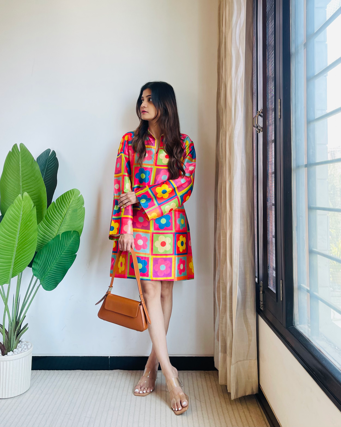 Floral Poly silk short dress